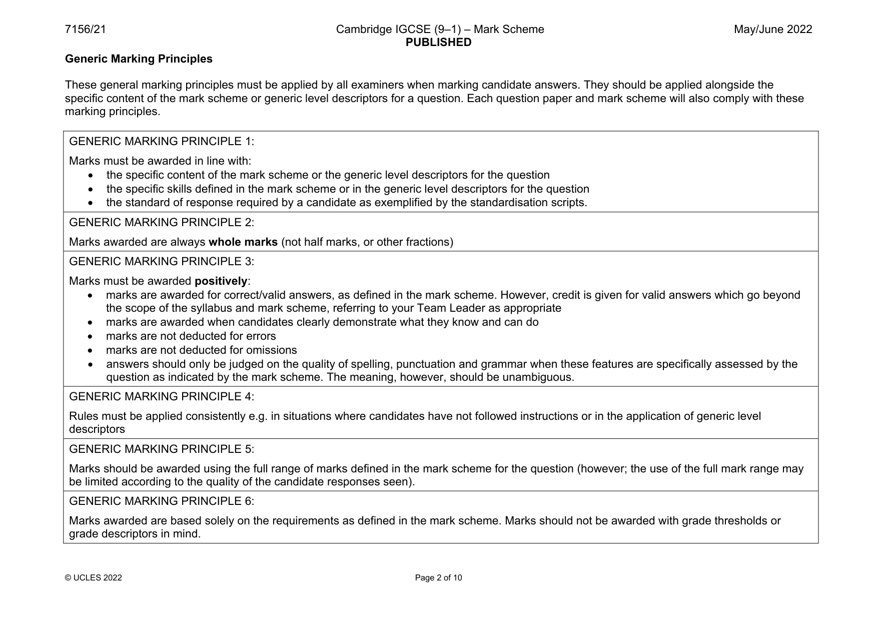 Mark scheme, page 2 of 10