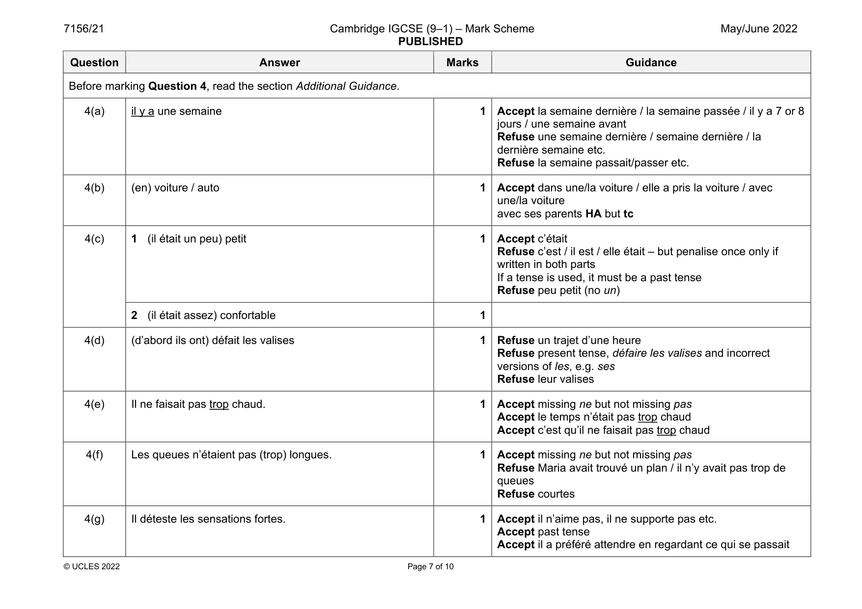 Mark scheme, page 7 of 10