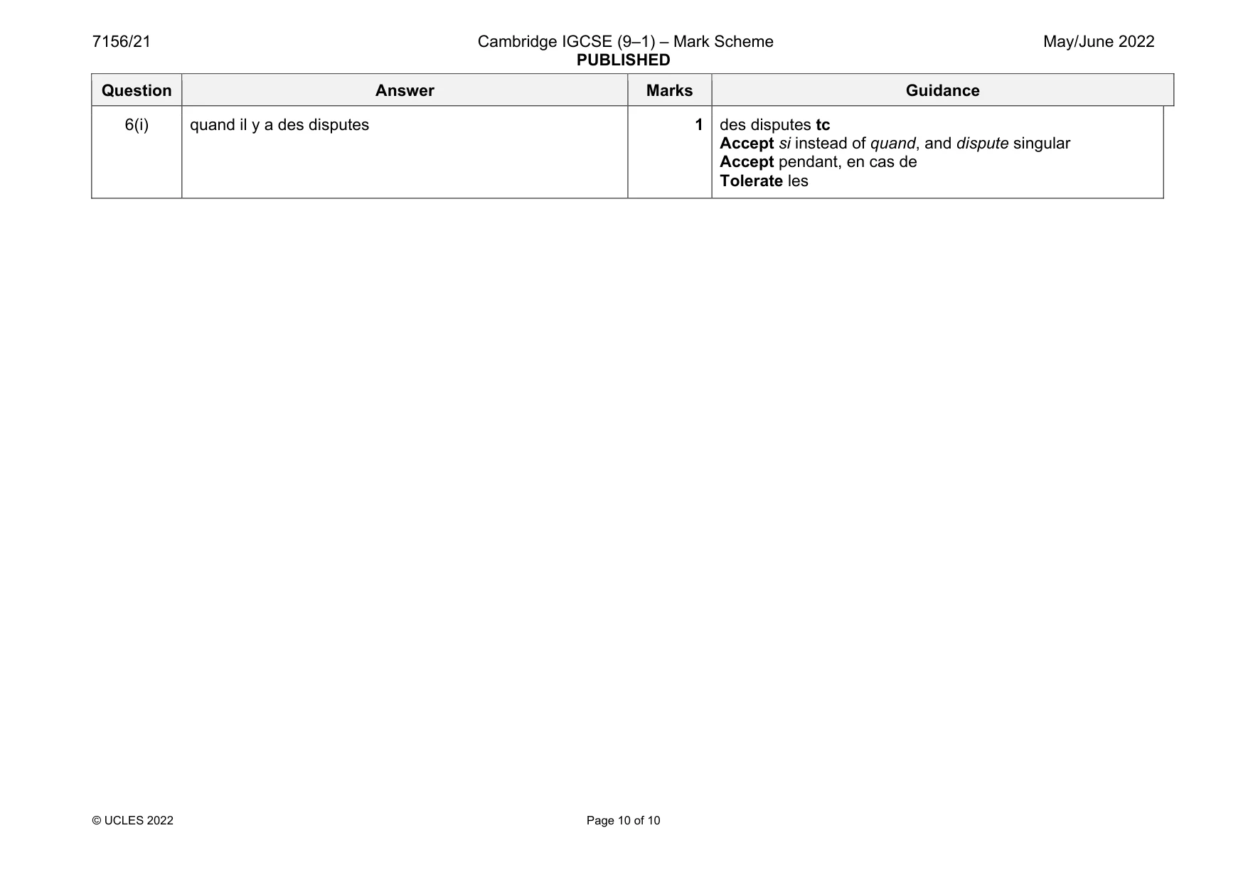 Mark scheme, page 10 of 10