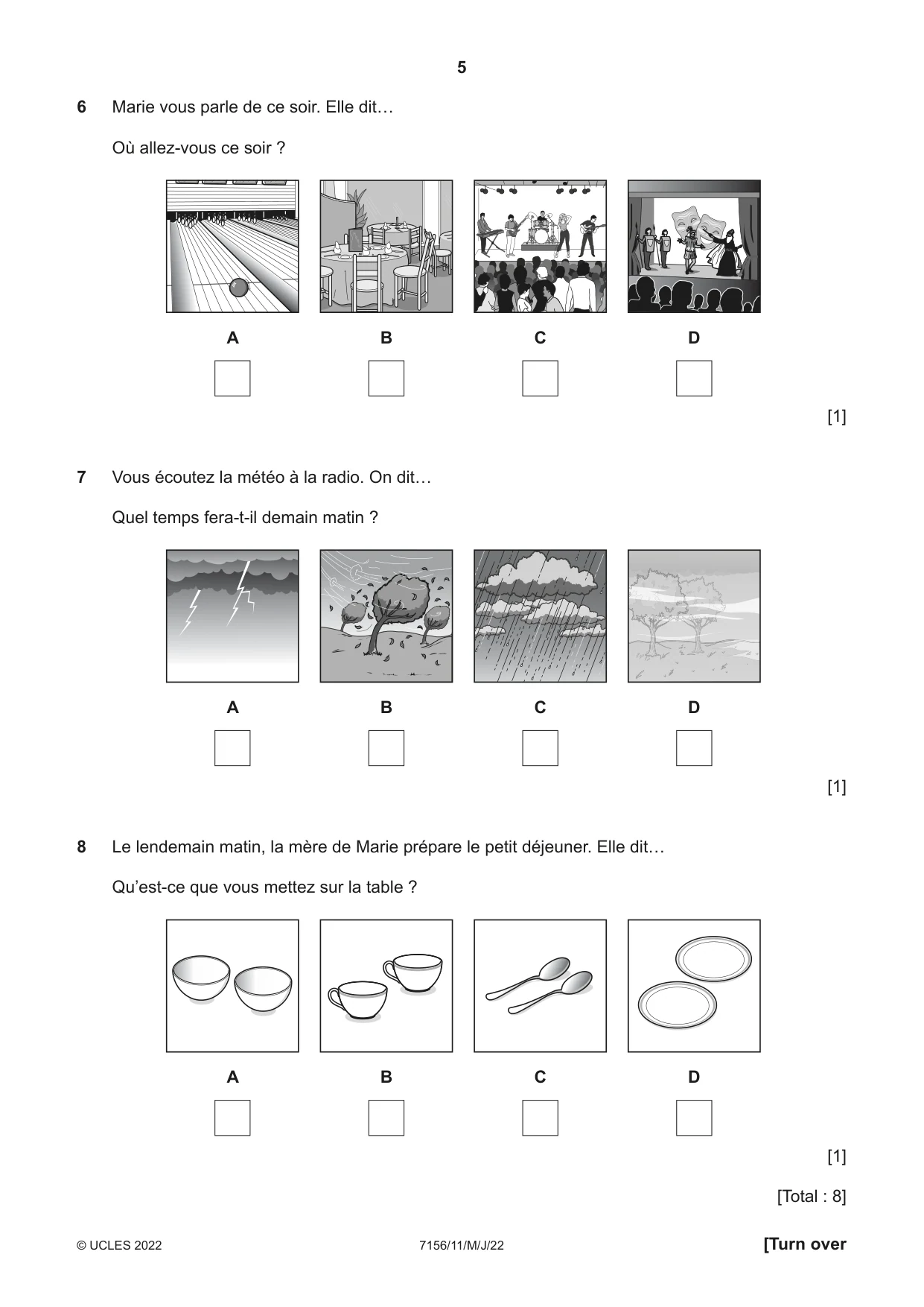 Cambridge IGCSE French (9-1) 7156 2022 May/June Paper 1 · Variant 1 question paper, page 5 of 16