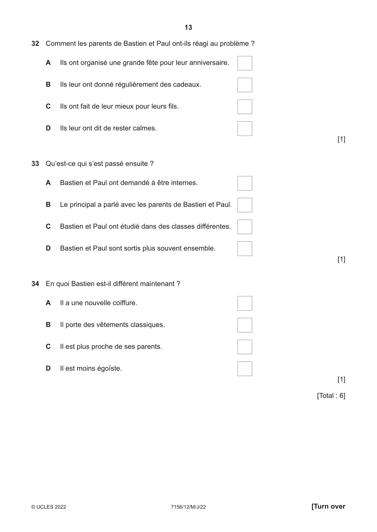 Cambridge IGCSE French (9-1) 7156 2022 May/June Paper 1 · Variant 2 question paper, page 13 of 16