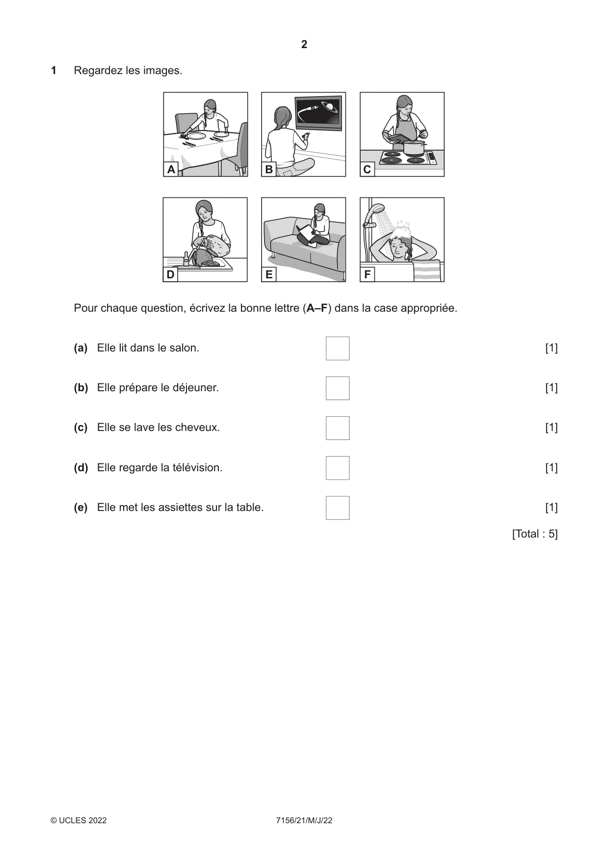 Cambridge IGCSE French (9-1) 7156 2022 May/June Paper 2 · Variant 1 question paper, page 2 of 12