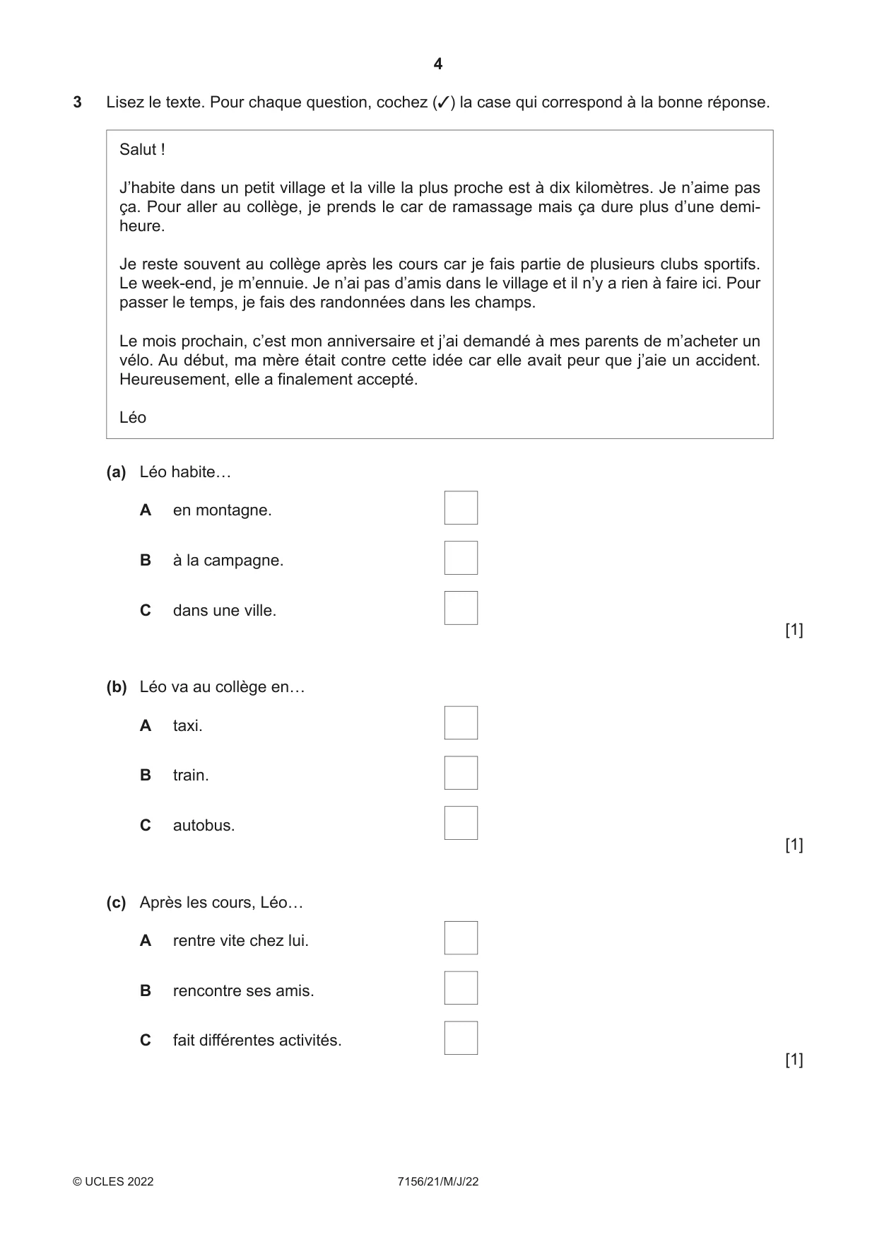 Cambridge IGCSE French (9-1) 7156 2022 May/June Paper 2 · Variant 1 question paper, page 4 of 12