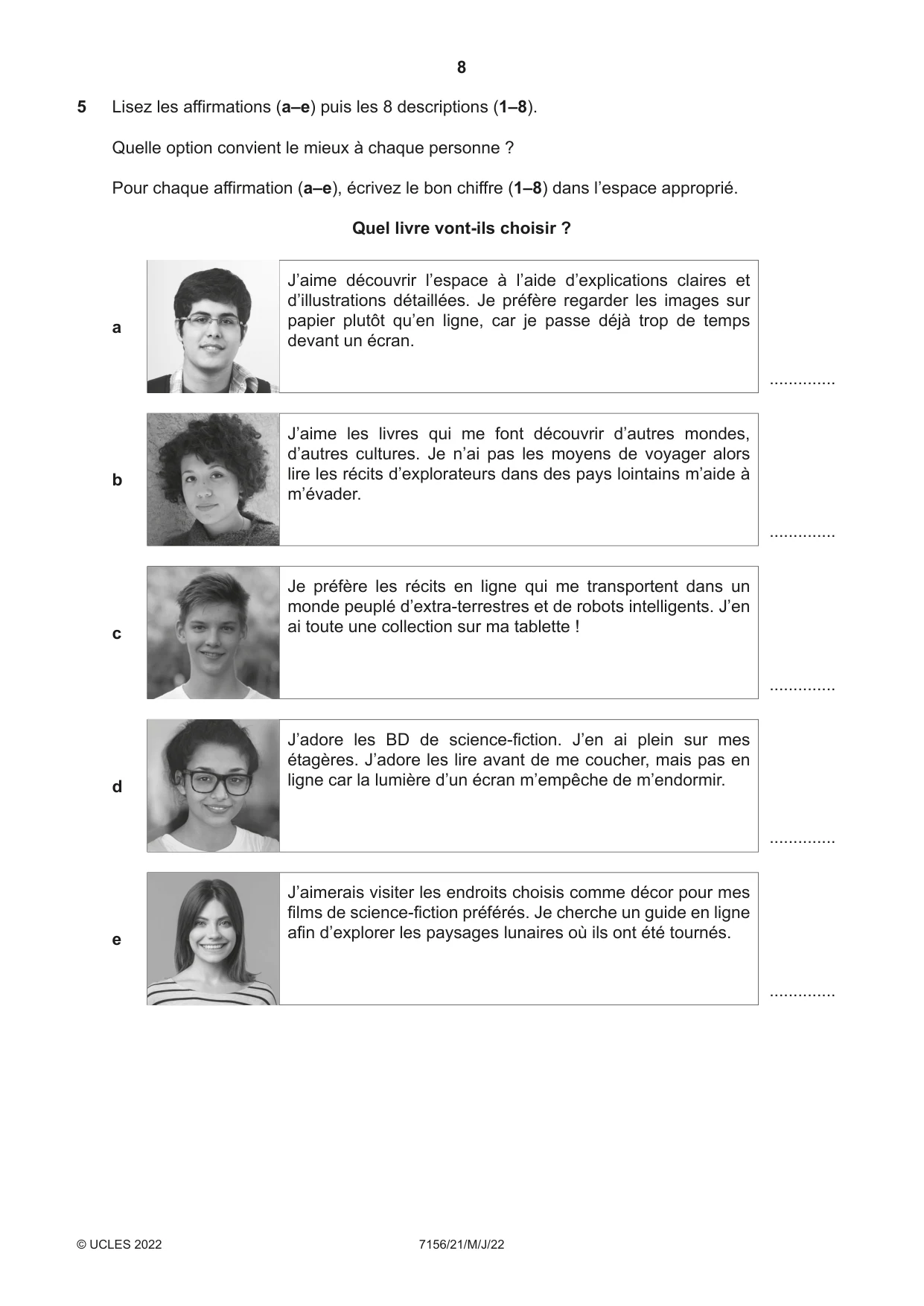 Cambridge IGCSE French (9-1) 7156 2022 May/June Paper 2 · Variant 1 question paper, page 8 of 12
