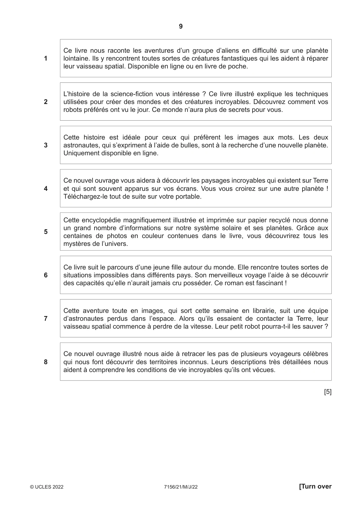 Cambridge IGCSE French (9-1) 7156 2022 May/June Paper 2 · Variant 1 question paper, page 9 of 12