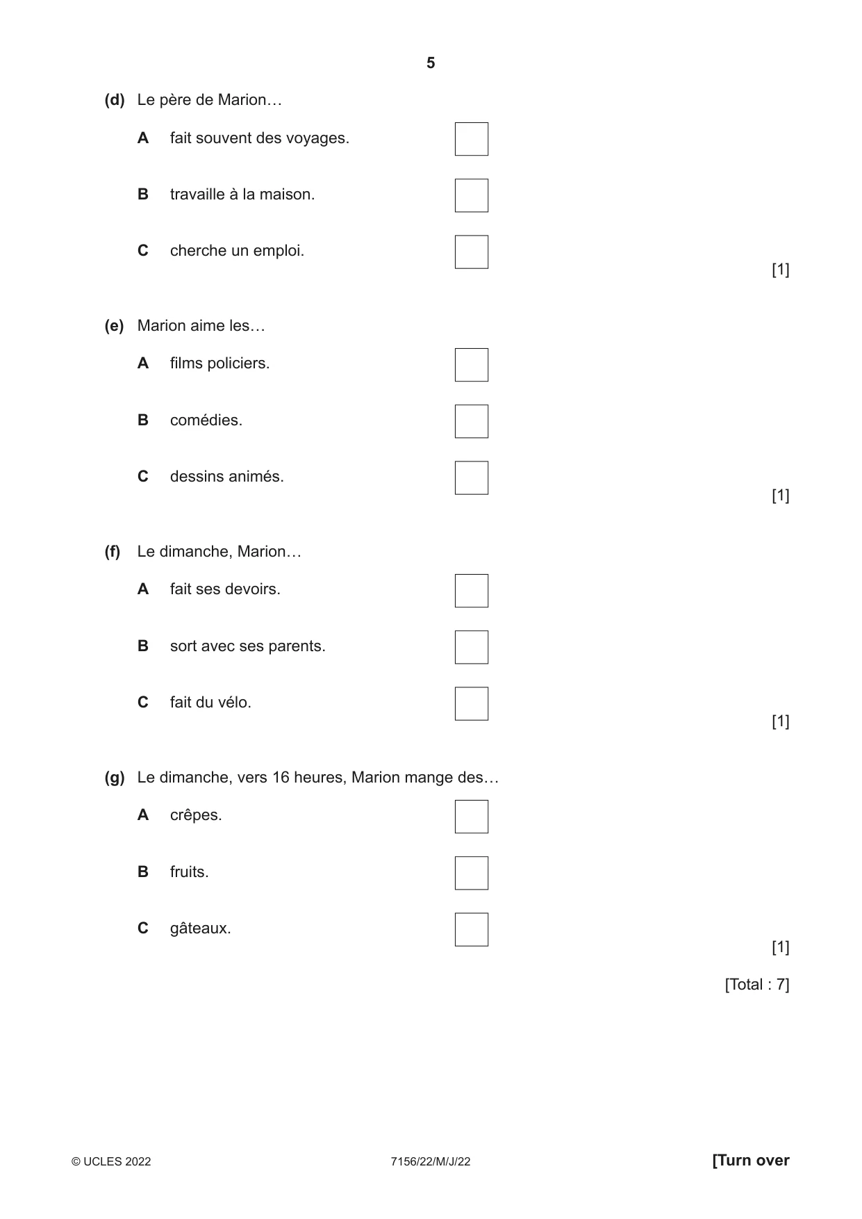 Cambridge IGCSE French (9-1) 7156 2022 May/June Paper 2 · Variant 2 question paper, page 5 of 12