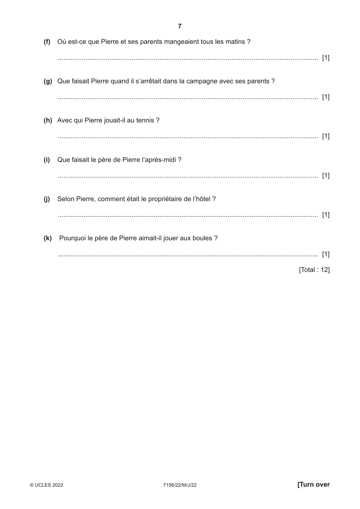 Cambridge IGCSE French (9-1) 7156 2022 May/June Paper 2 · Variant 2 question paper, page 7 of 12