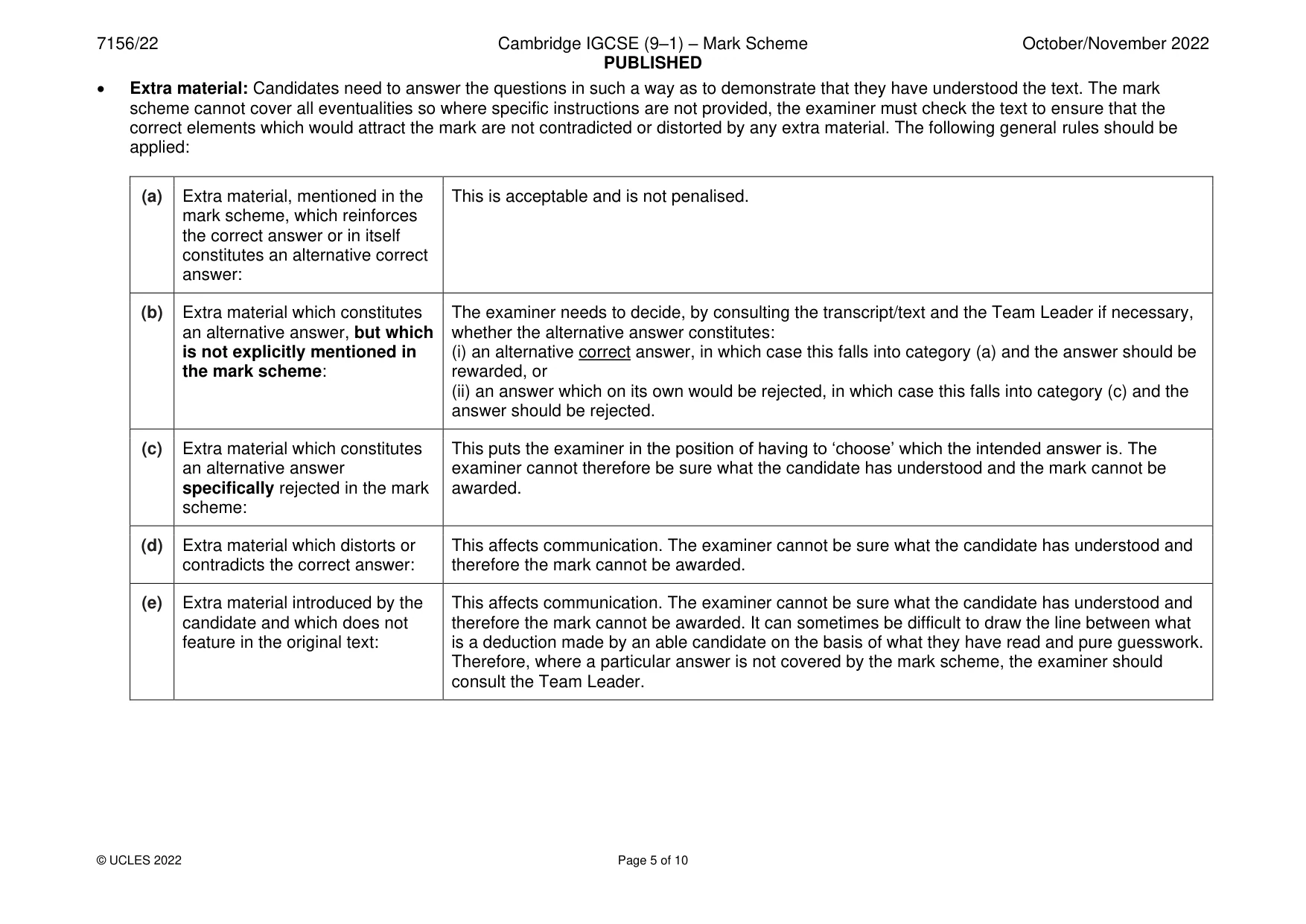 Mark scheme, page 5 of 10