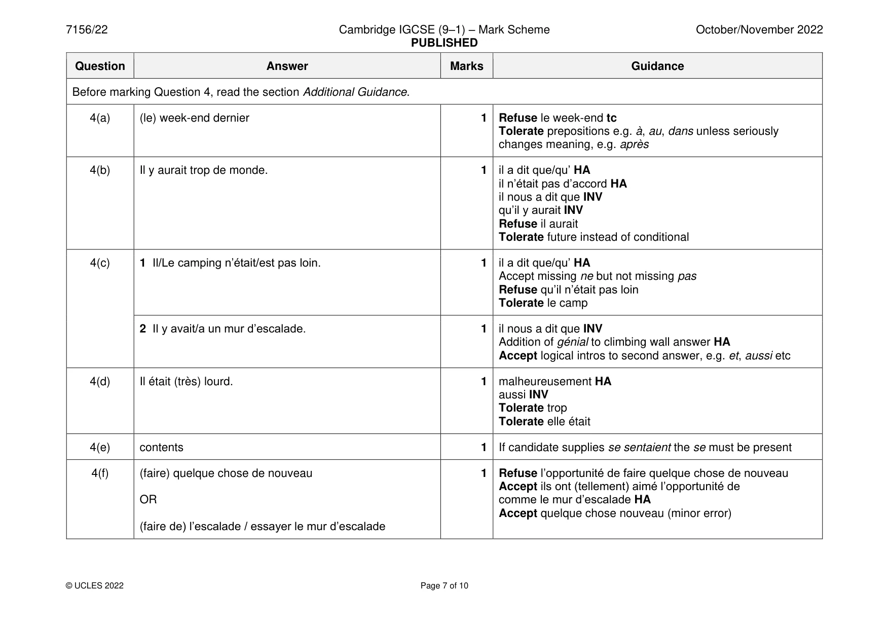 Mark scheme, page 7 of 10
