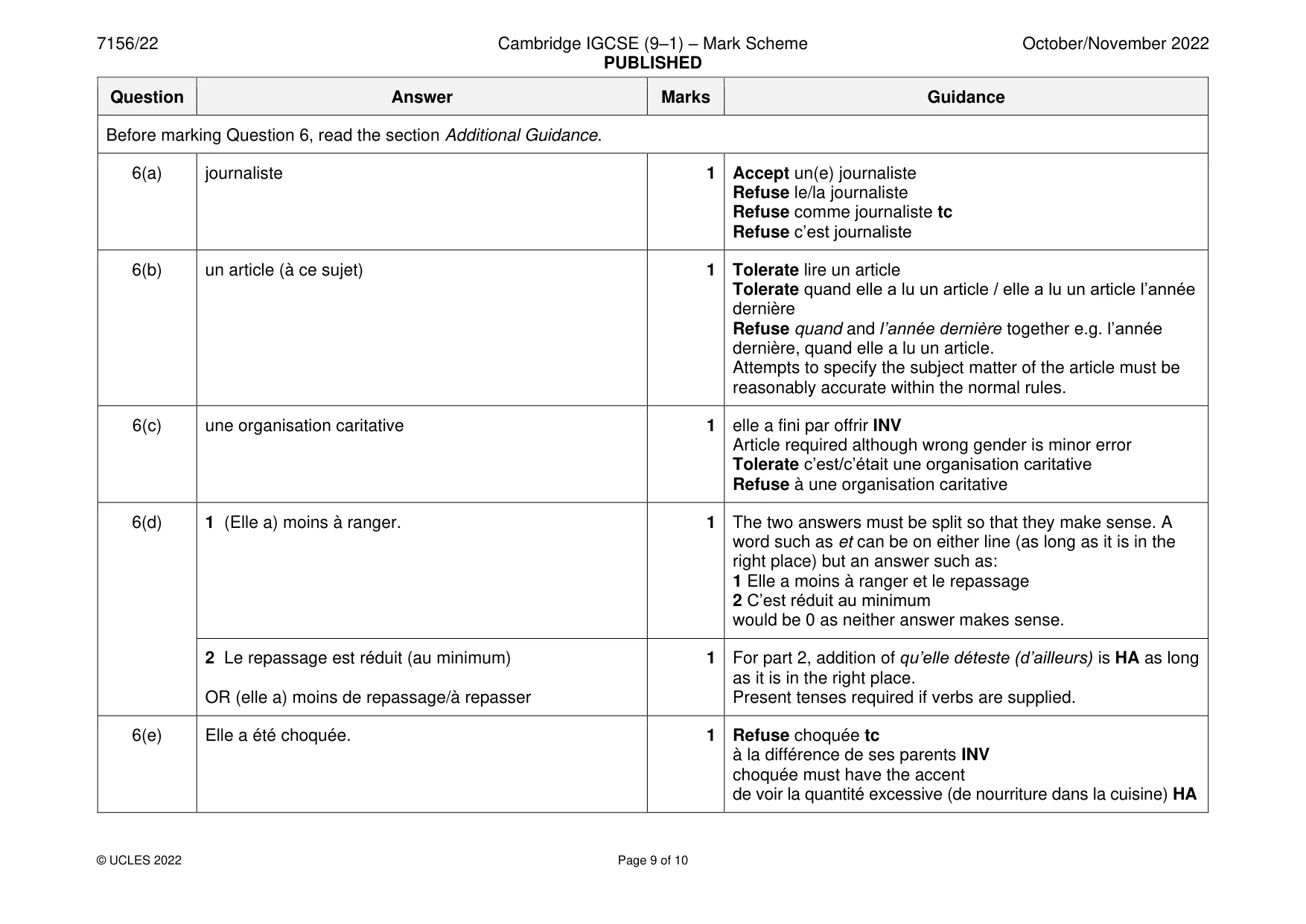 Mark scheme, page 9 of 10