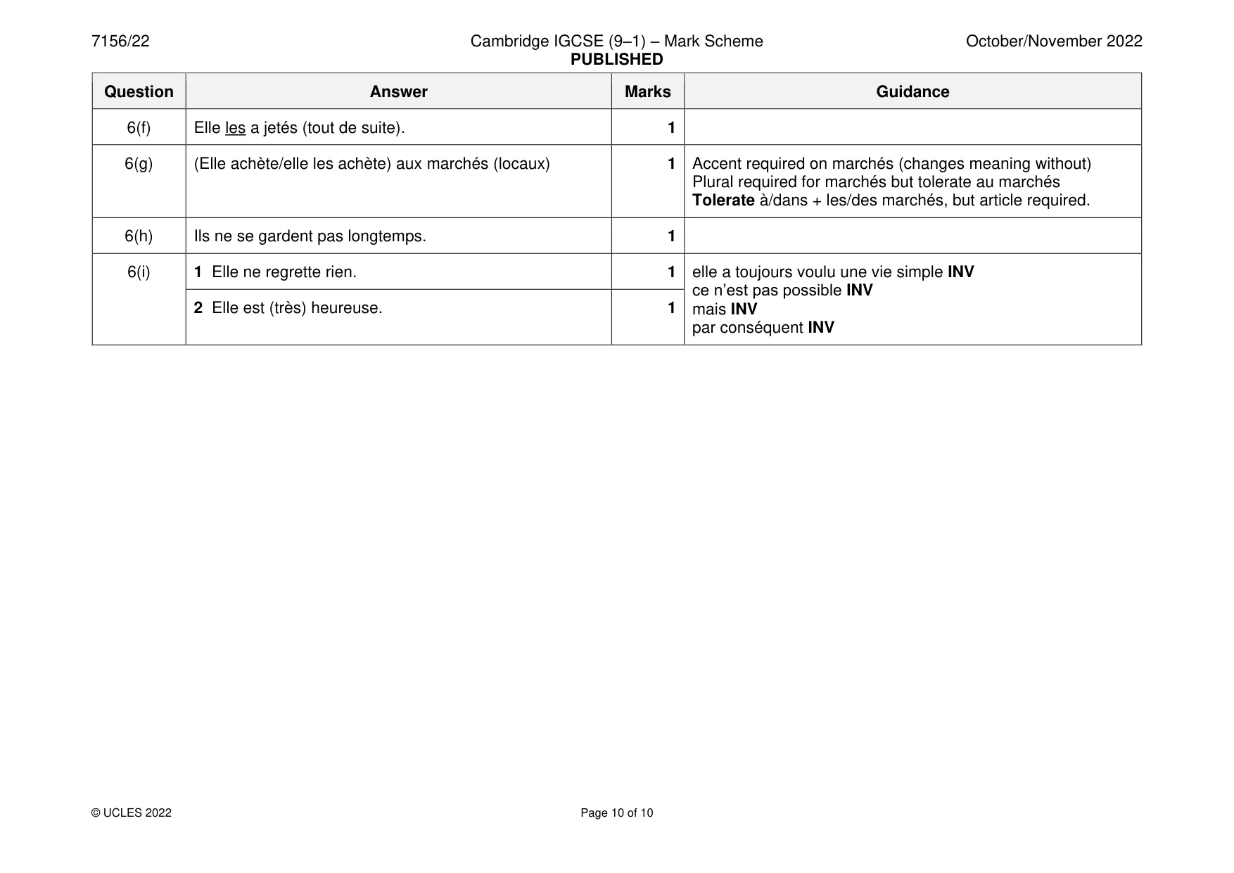 Mark scheme, page 10 of 10