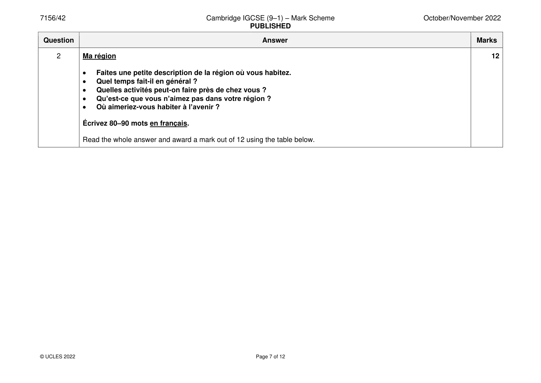 Mark scheme, page 7 of 12