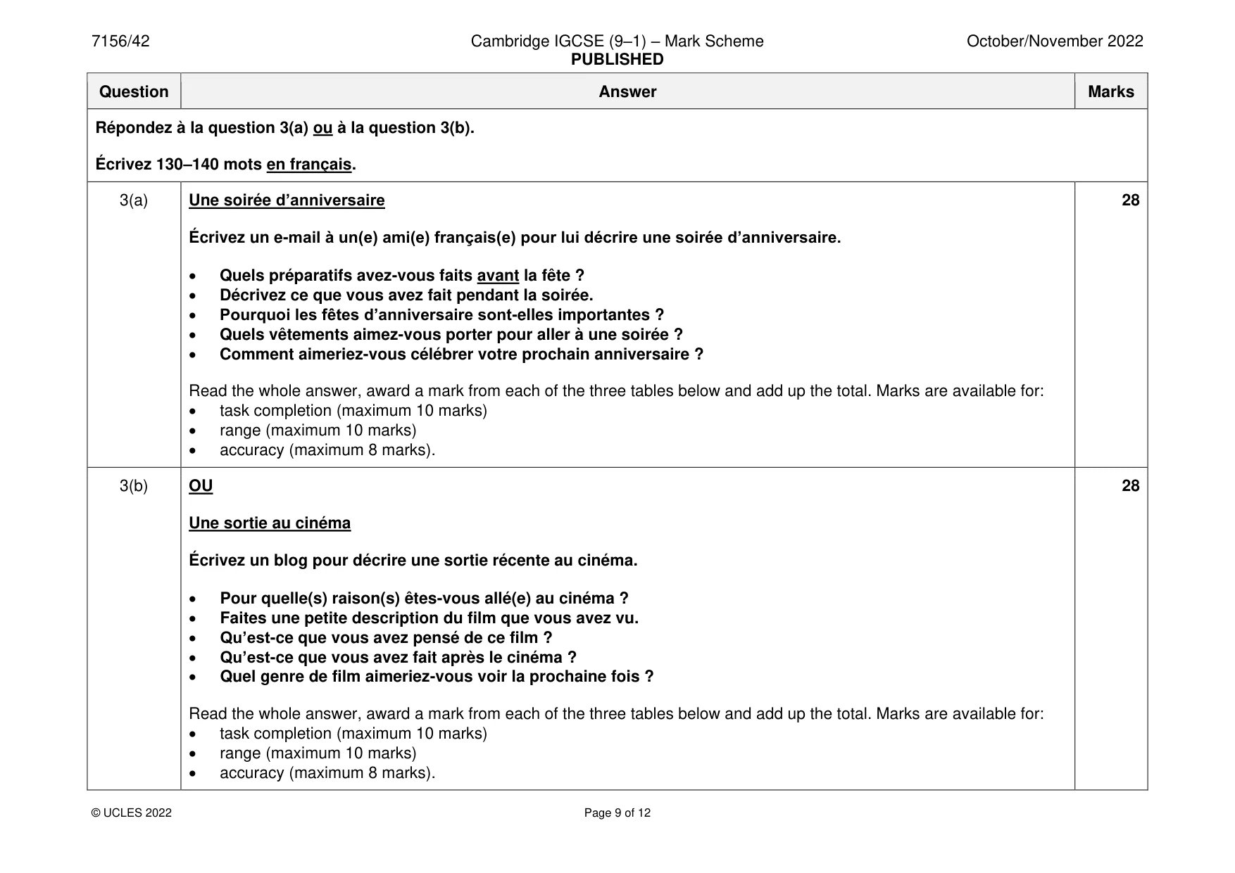 Mark scheme, page 9 of 12