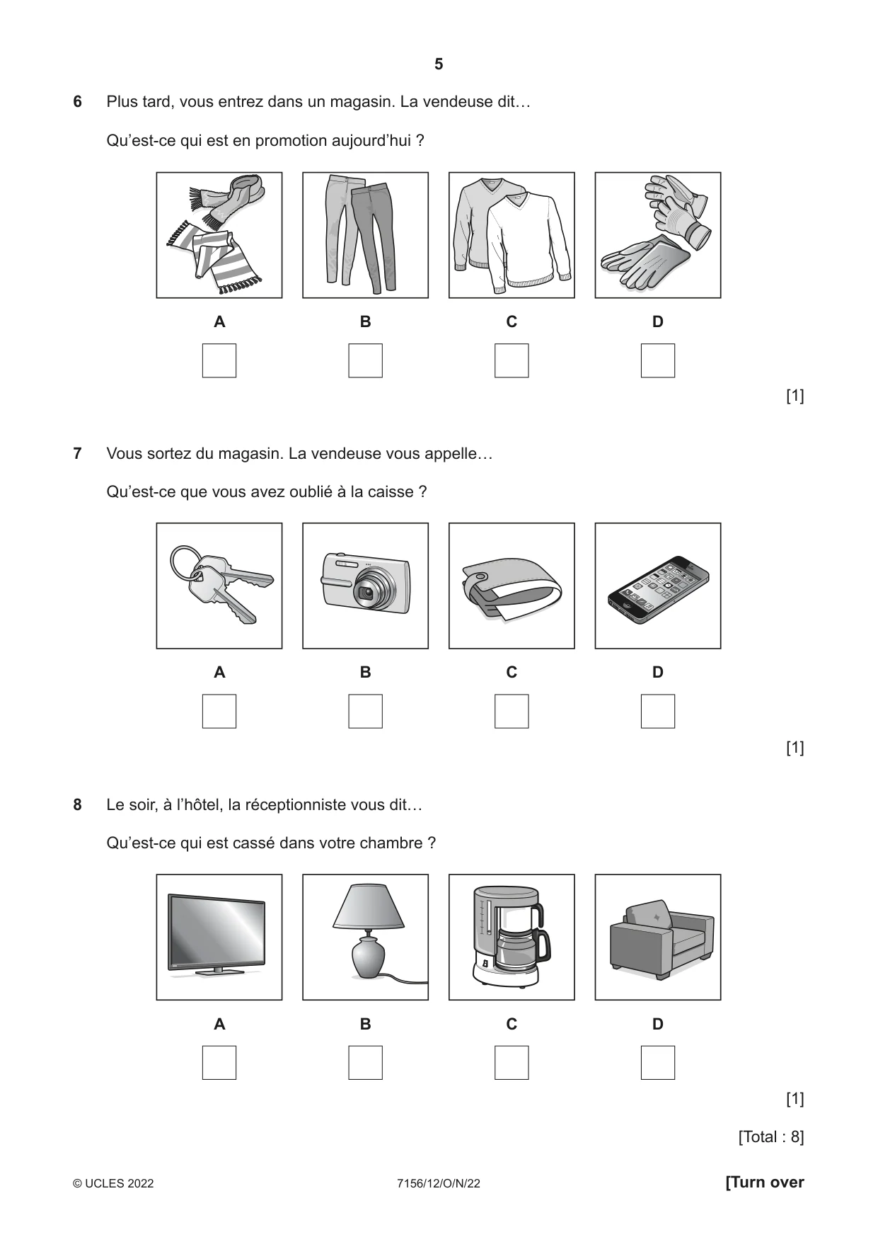 Cambridge IGCSE French (9-1) 7156 2022 Oct/Nov Paper 1 · Variant 2 question paper, page 5 of 16