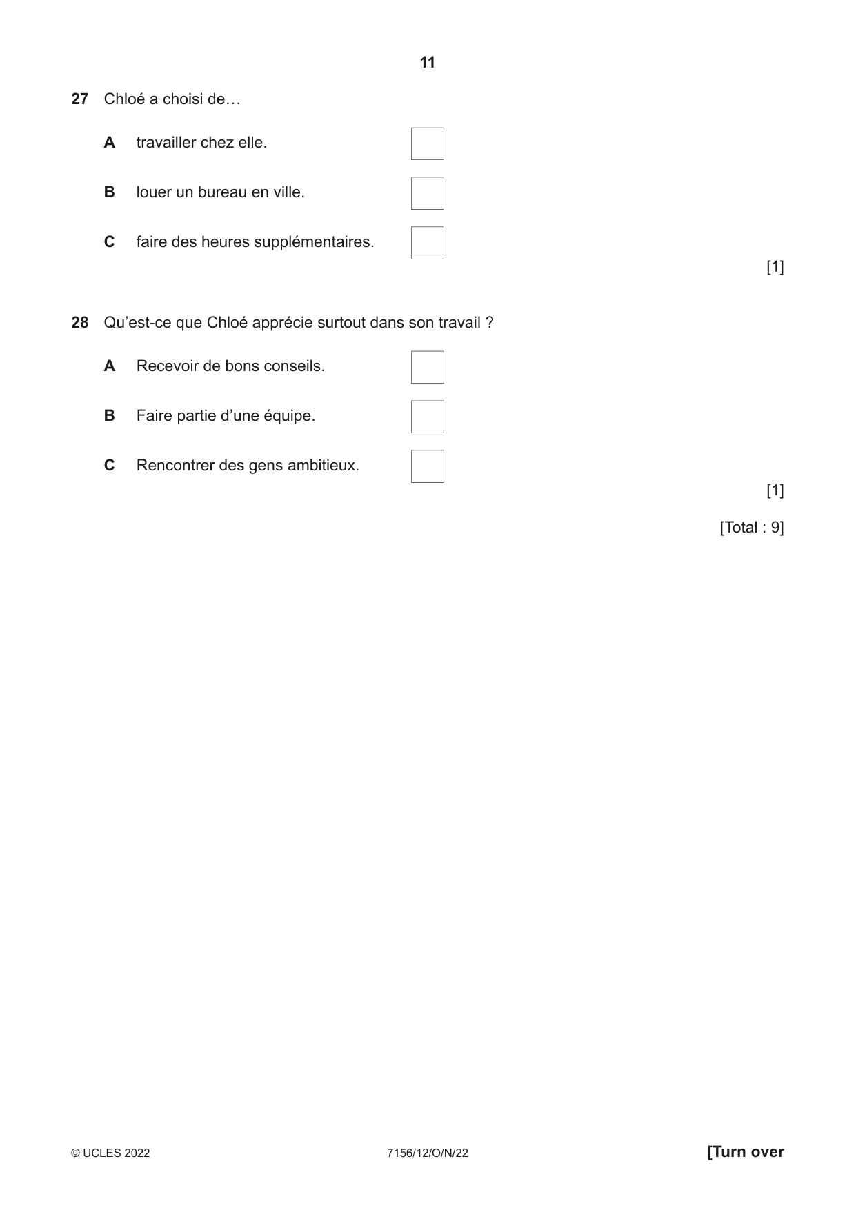 Cambridge IGCSE French (9-1) 7156 2022 Oct/Nov Paper 1 · Variant 2 question paper, page 11 of 16