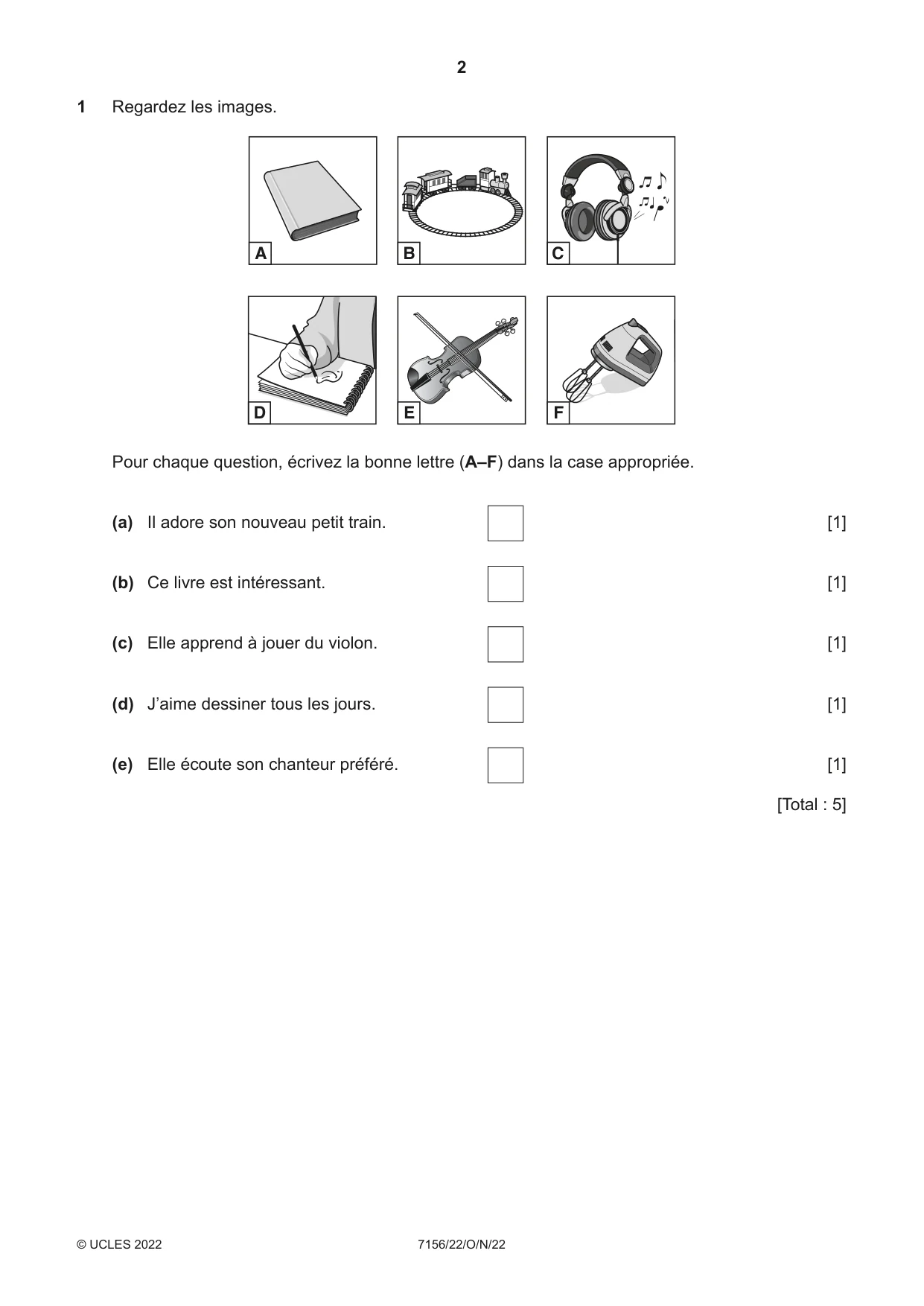 Cambridge IGCSE French (9-1) 7156 2022 Oct/Nov Paper 2 · Variant 2 question paper, page 2 of 12
