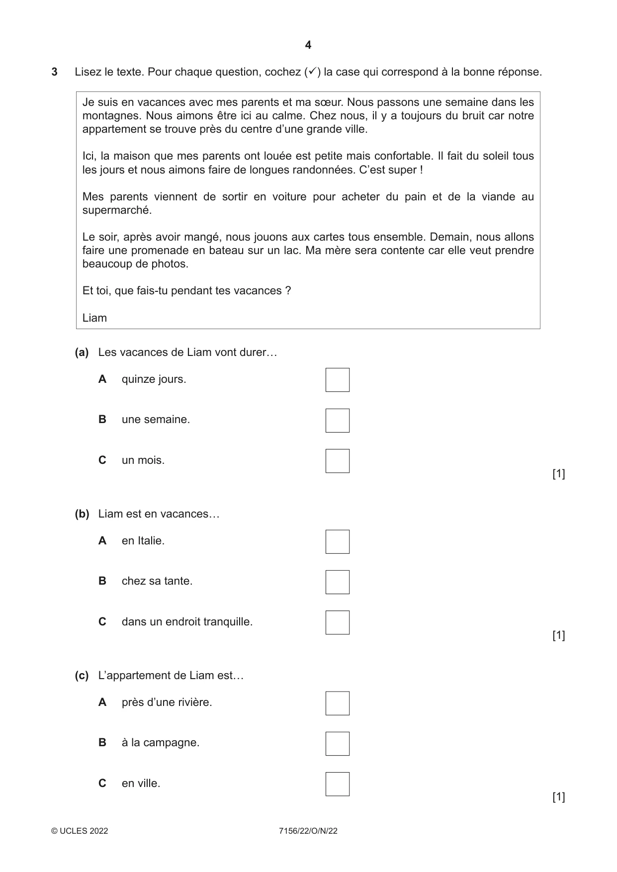 Cambridge IGCSE French (9-1) 7156 2022 Oct/Nov Paper 2 · Variant 2 question paper, page 4 of 12