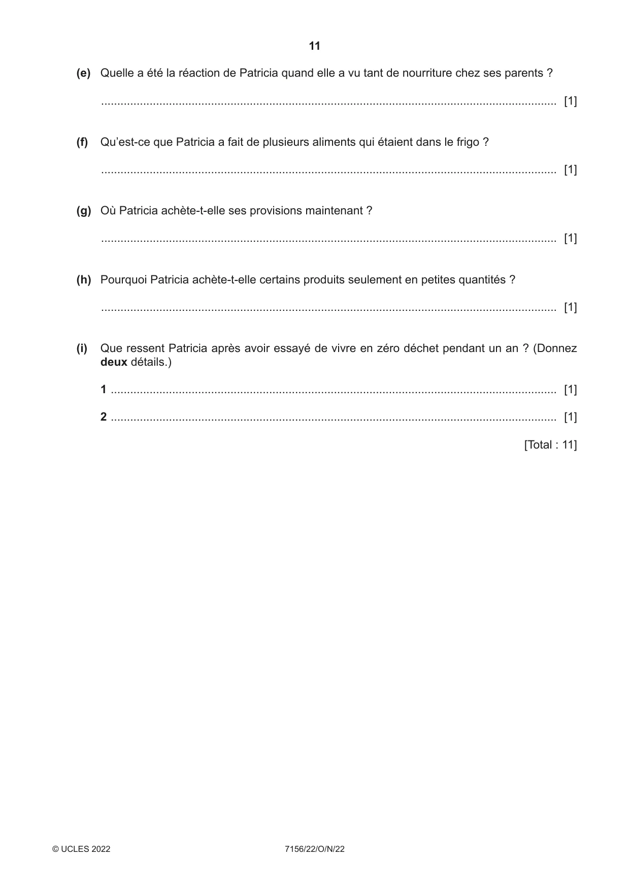 Cambridge IGCSE French (9-1) 7156 2022 Oct/Nov Paper 2 · Variant 2 question paper, page 11 of 12