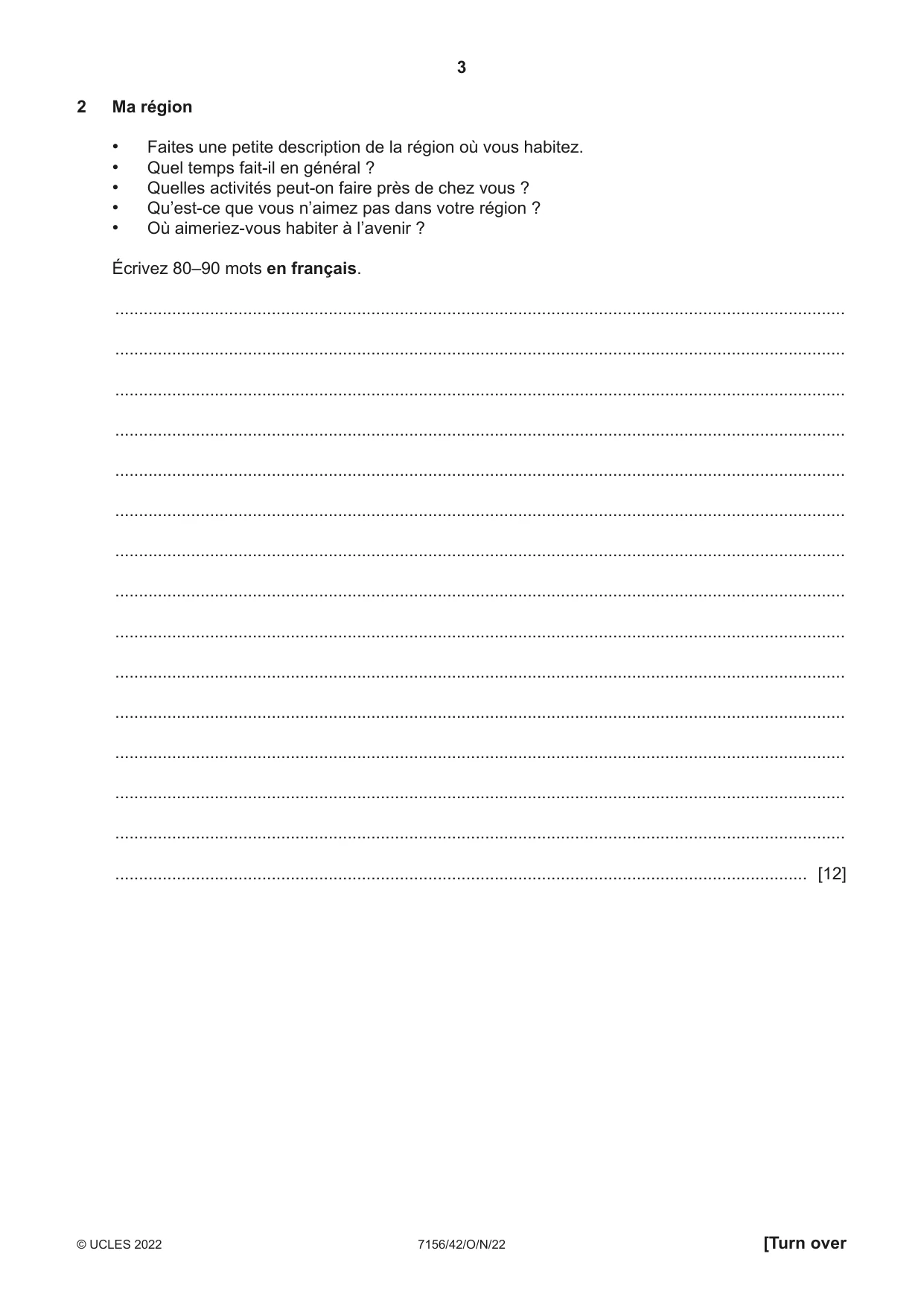 Cambridge IGCSE French (9-1) 7156 2022 Oct/Nov Paper 4 · Variant 2 question paper, page 3 of 8