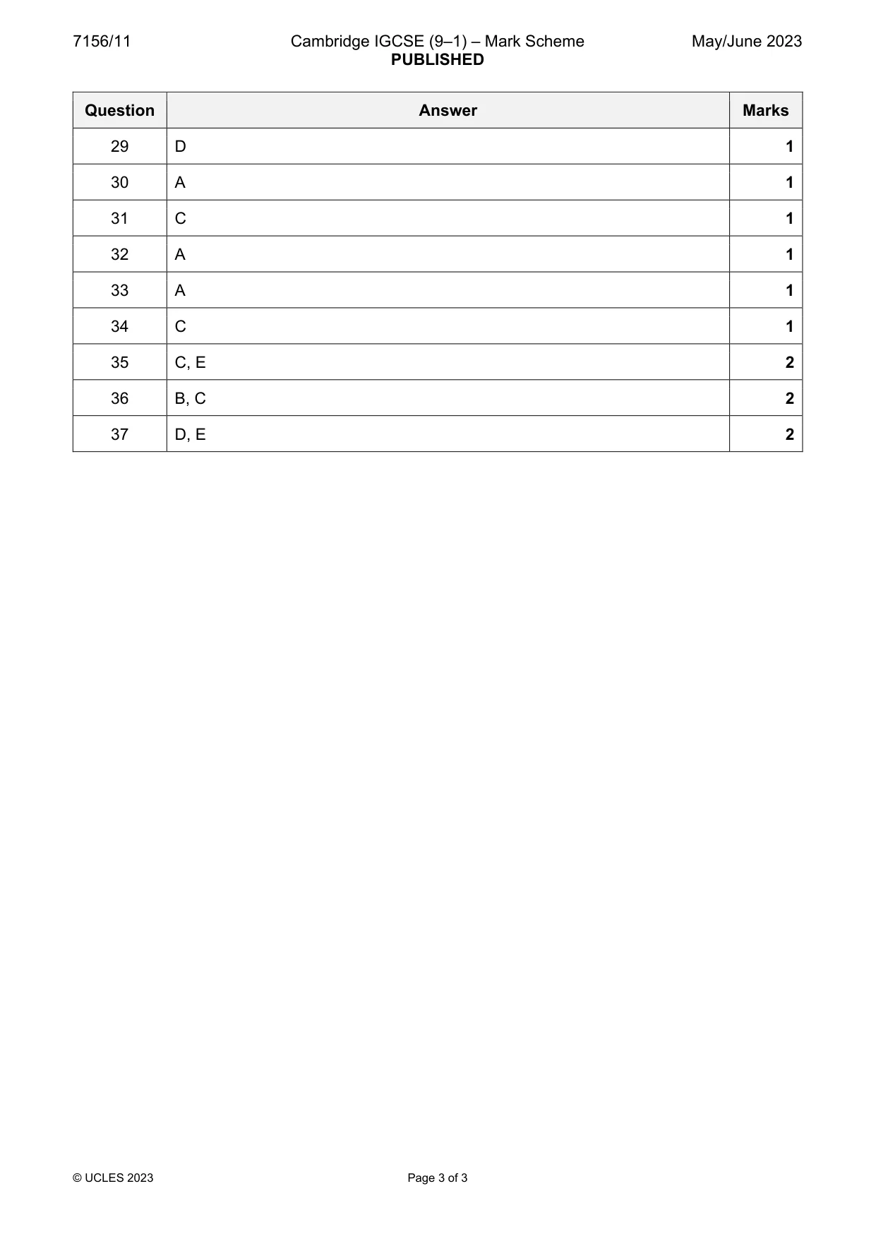 Mark scheme, page 3 of 3