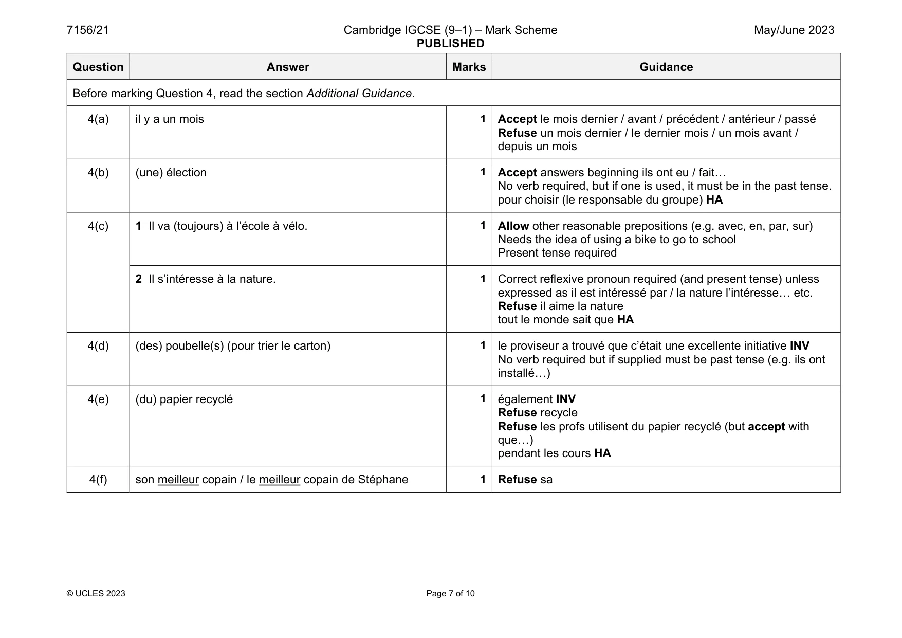 Mark scheme, page 7 of 10