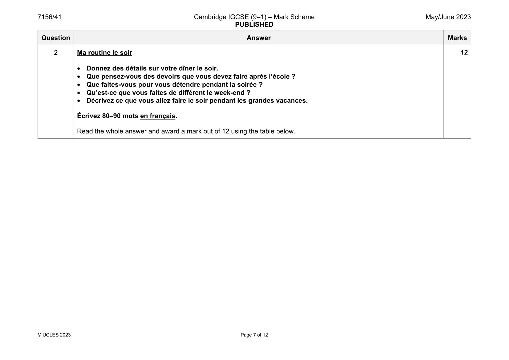 Mark scheme, page 7 of 12