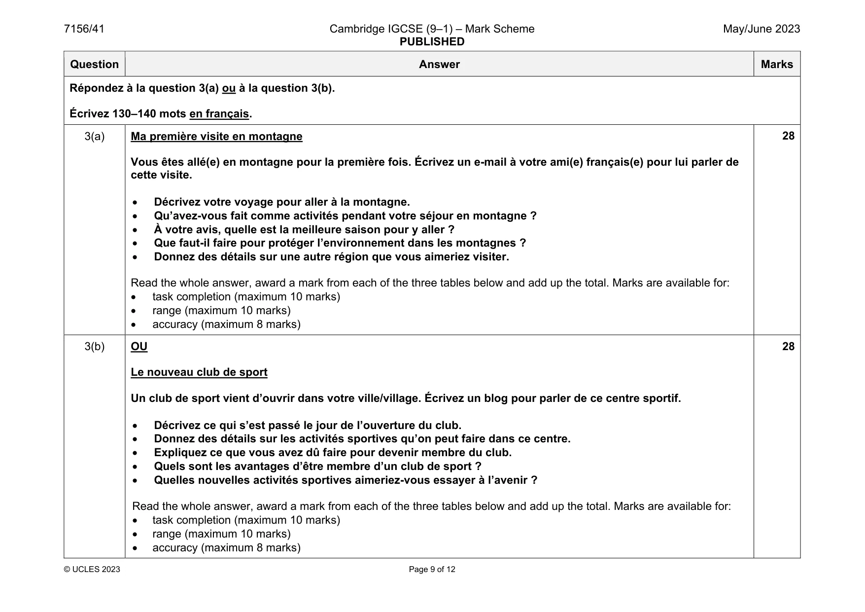 Mark scheme, page 9 of 12