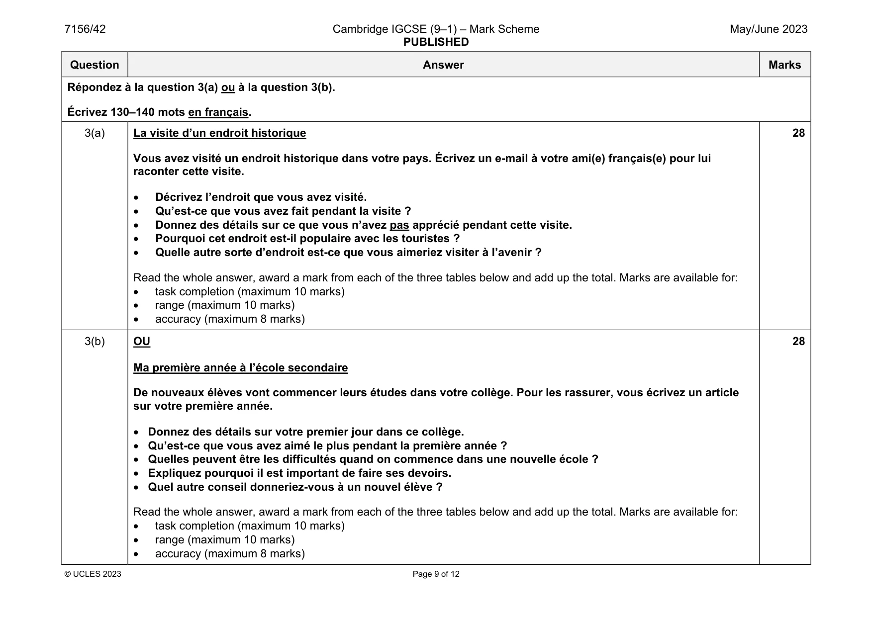 Mark scheme, page 9 of 12