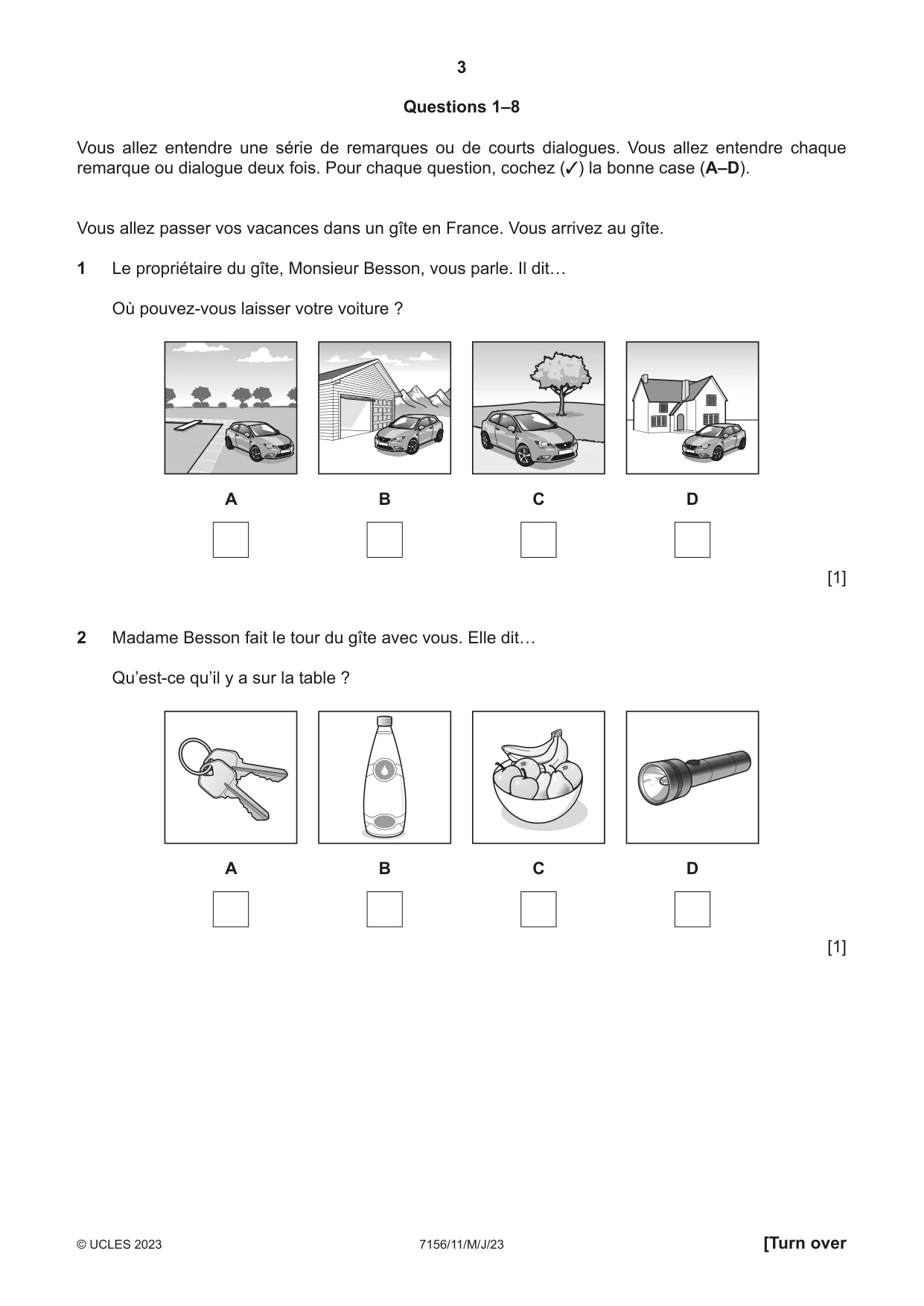Cambridge IGCSE French (9-1) 7156 2023 May/June Paper 1 · Variant 1 question paper, page 3 of 16