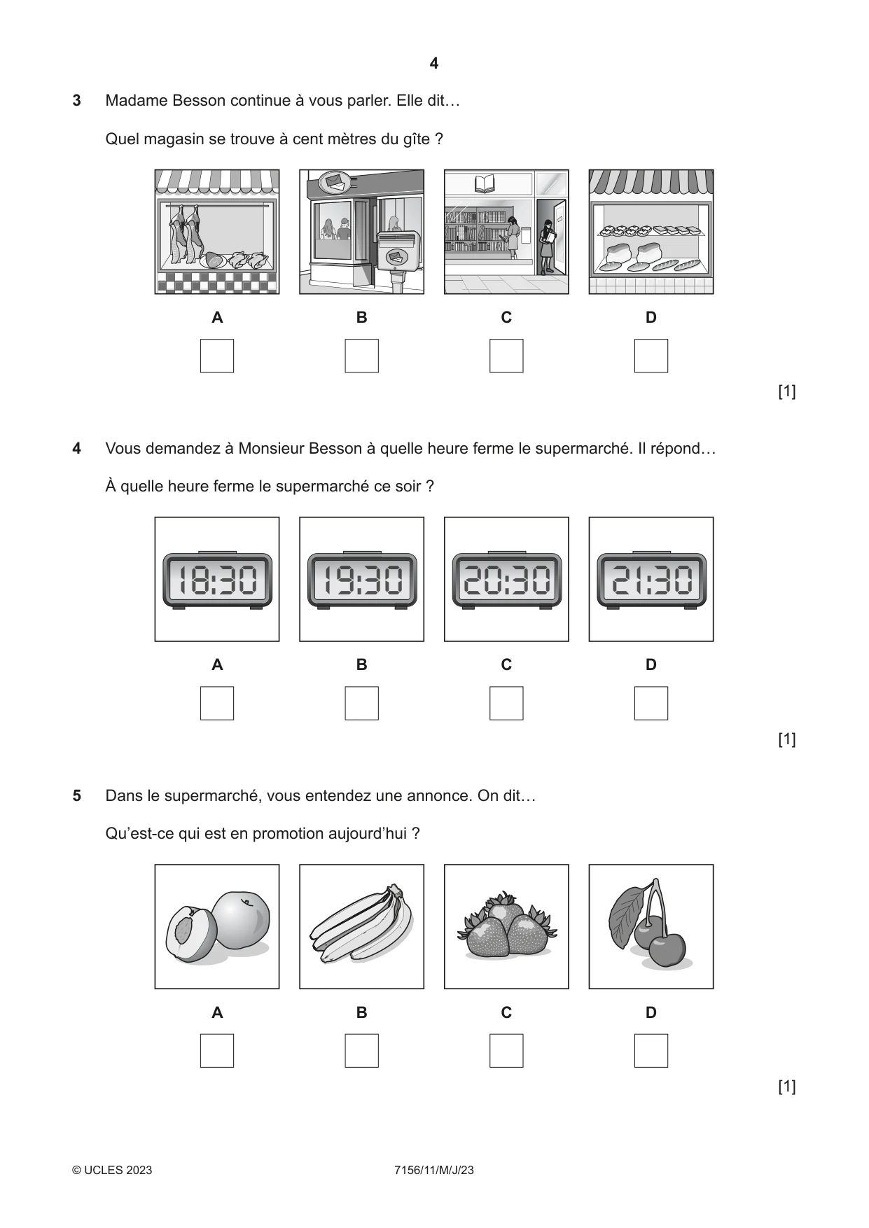 Cambridge IGCSE French (9-1) 7156 2023 May/June Paper 1 · Variant 1 question paper, page 4 of 16