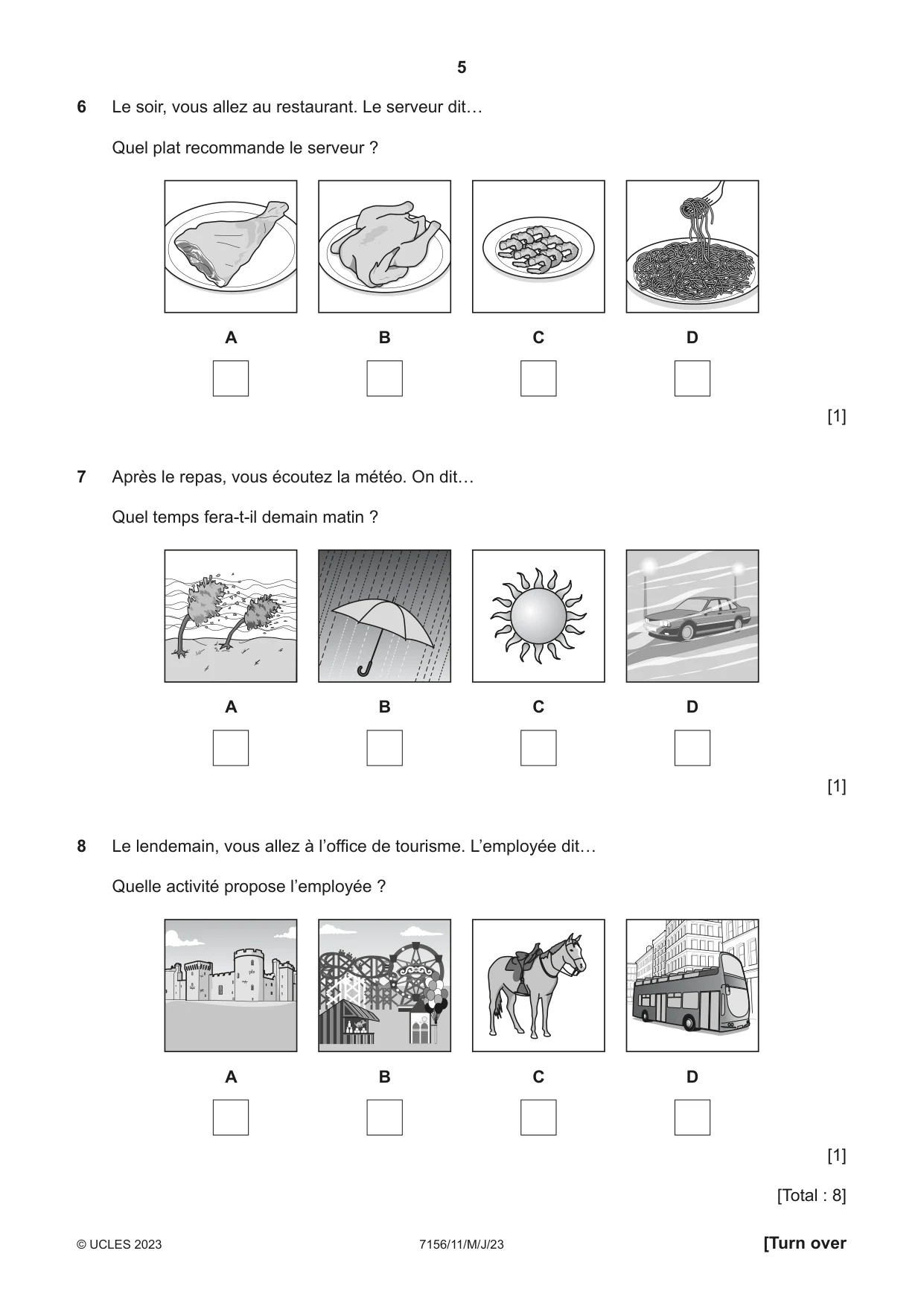Cambridge IGCSE French (9-1) 7156 2023 May/June Paper 1 · Variant 1 question paper, page 5 of 16