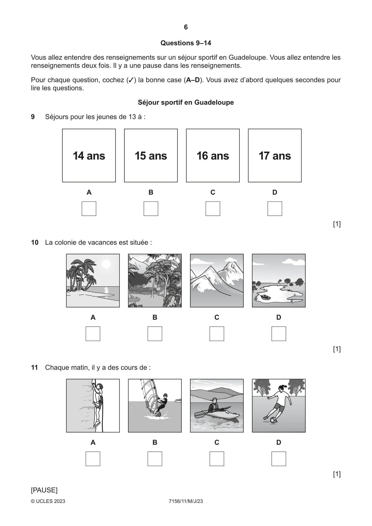 Cambridge IGCSE French (9-1) 7156 2023 May/June Paper 1 · Variant 1 question paper, page 6 of 16