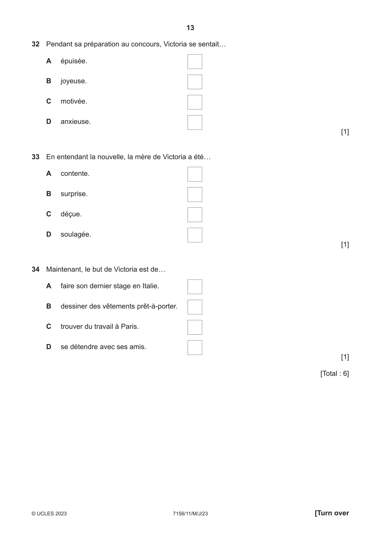 Cambridge IGCSE French (9-1) 7156 2023 May/June Paper 1 · Variant 1 question paper, page 13 of 16