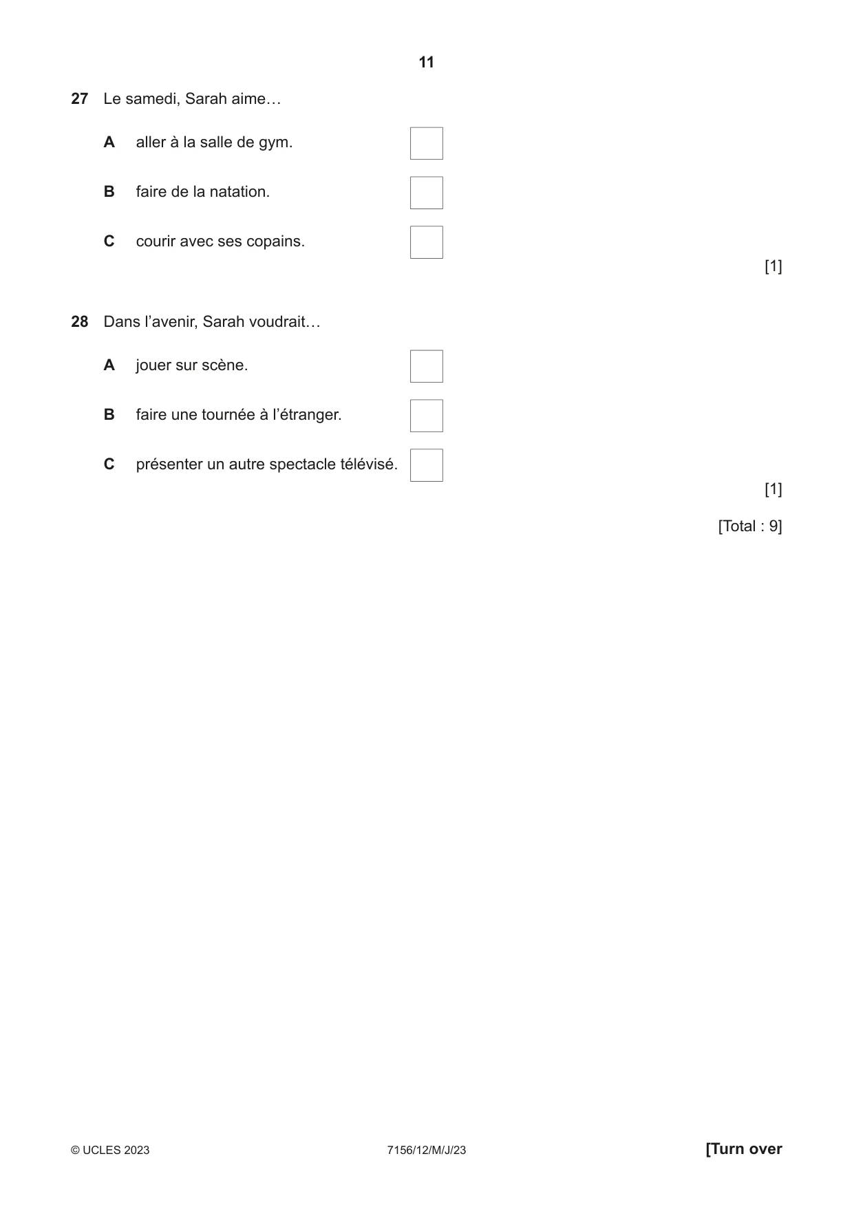 Cambridge IGCSE French (9-1) 7156 2023 May/June Paper 1 · Variant 2 question paper, page 11 of 16