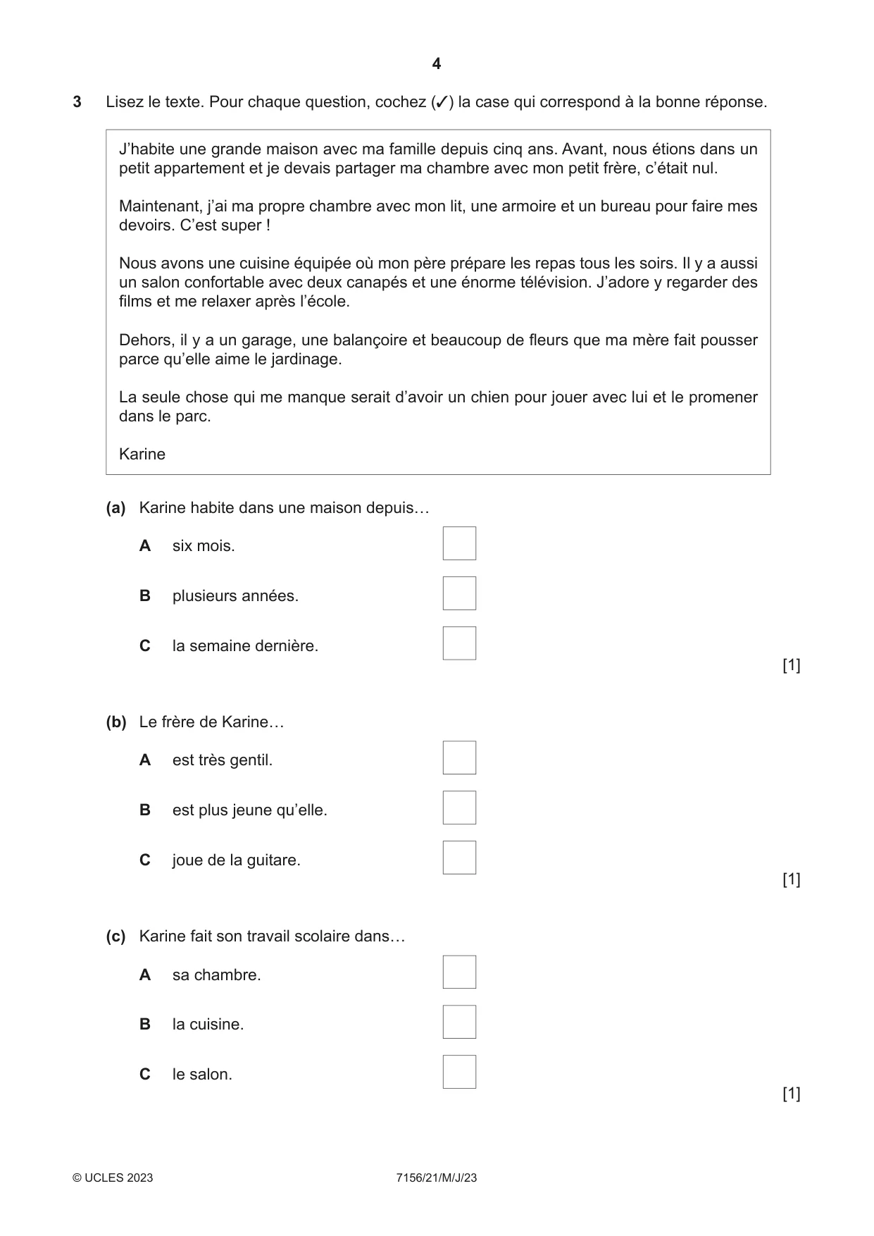 Cambridge IGCSE French (9-1) 7156 2023 May/June Paper 2 · Variant 1 question paper, page 4 of 12