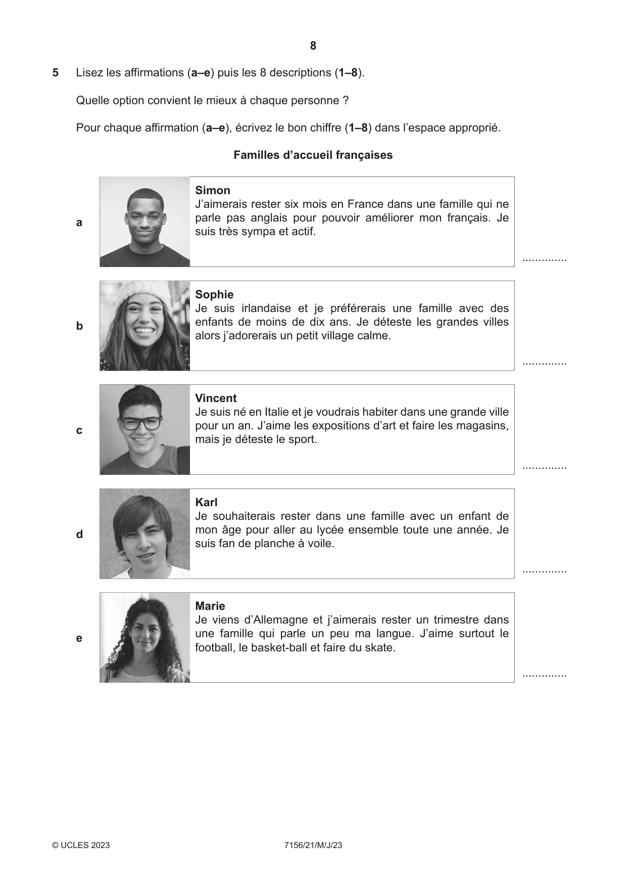 Cambridge IGCSE French (9-1) 7156 2023 May/June Paper 2 · Variant 1 question paper, page 8 of 12