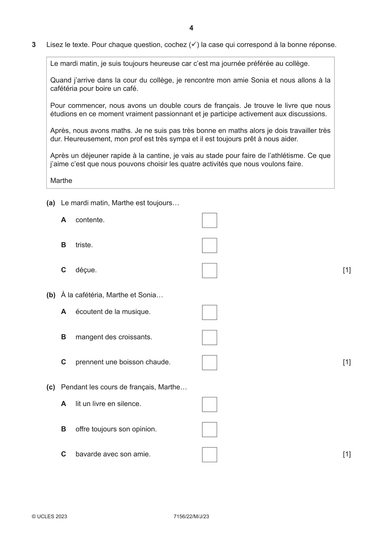 Cambridge IGCSE French (9-1) 7156 2023 May/June Paper 2 · Variant 2 question paper, page 4 of 12