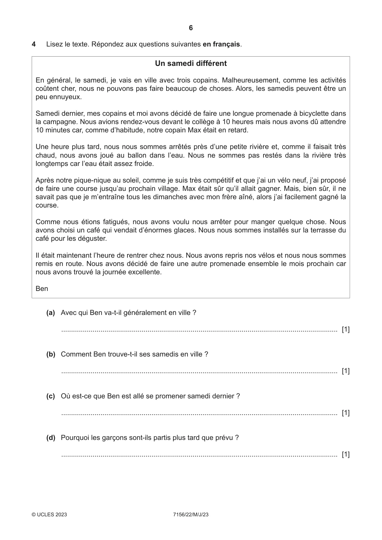 Cambridge IGCSE French (9-1) 7156 2023 May/June Paper 2 · Variant 2 question paper, page 6 of 12
