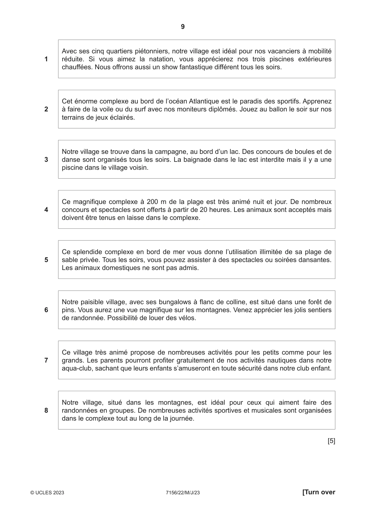 Cambridge IGCSE French (9-1) 7156 2023 May/June Paper 2 · Variant 2 question paper, page 9 of 12