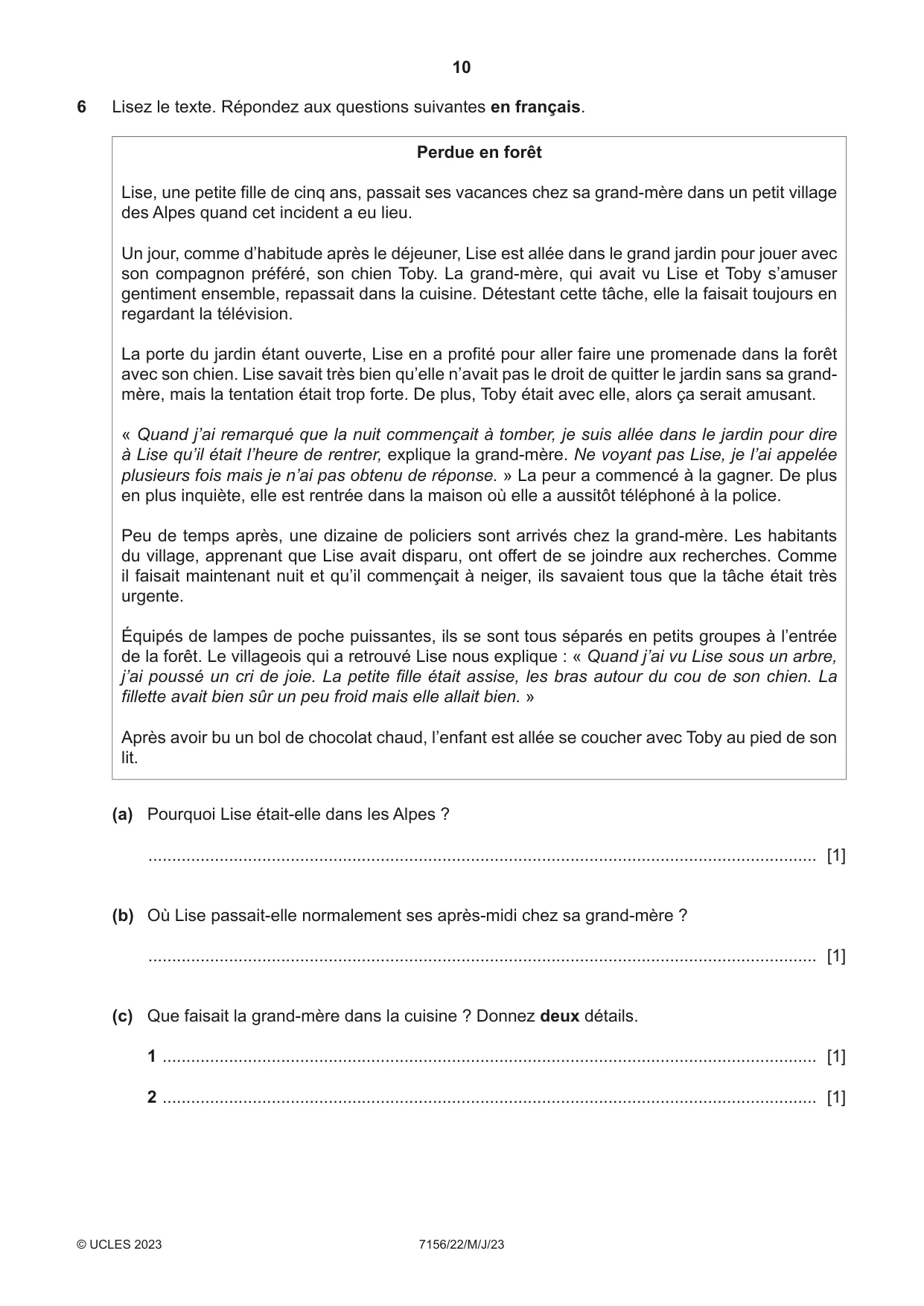Cambridge IGCSE French (9-1) 7156 2023 May/June Paper 2 · Variant 2 question paper, page 10 of 12
