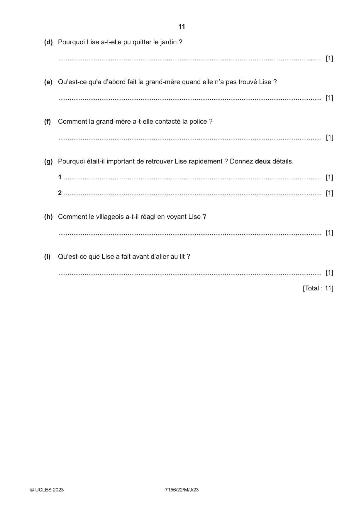 Cambridge IGCSE French (9-1) 7156 2023 May/June Paper 2 · Variant 2 question paper, page 11 of 12