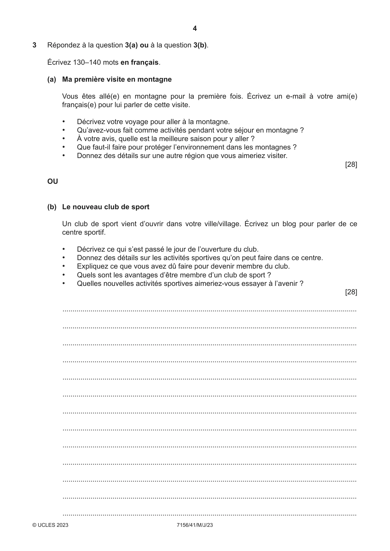 Cambridge IGCSE French (9-1) 7156 2023 May/June Paper 4 · Variant 1 question paper, page 4 of 8