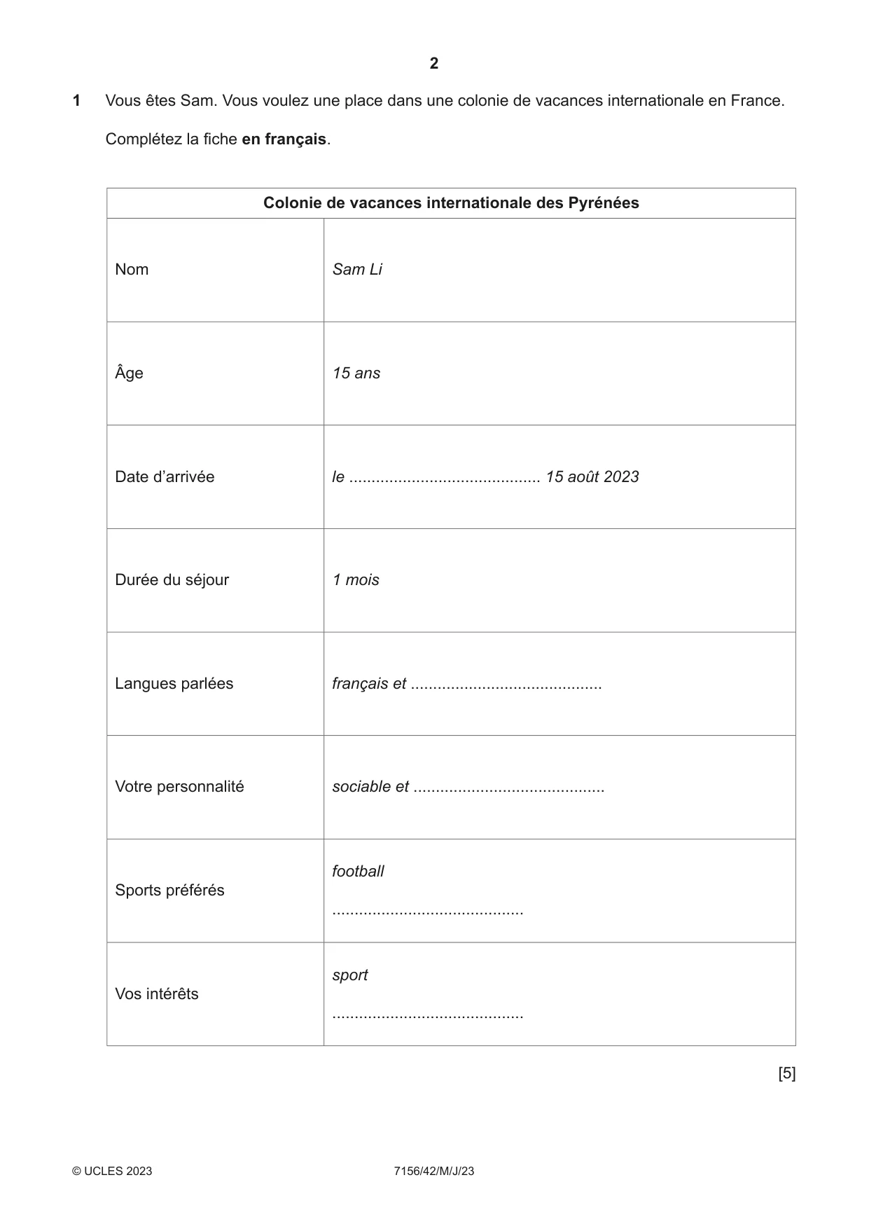 Cambridge IGCSE French (9-1) 7156 2023 May/June Paper 4 · Variant 2 question paper, page 2 of 8