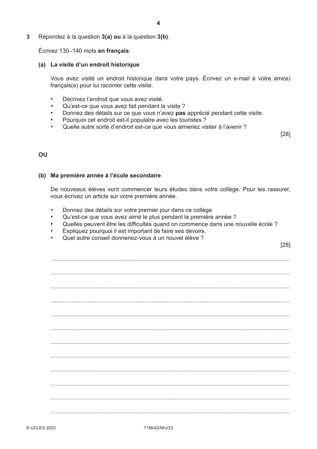 Cambridge IGCSE French (9-1) 7156 2023 May/June Paper 4 · Variant 2 question paper, page 4 of 8