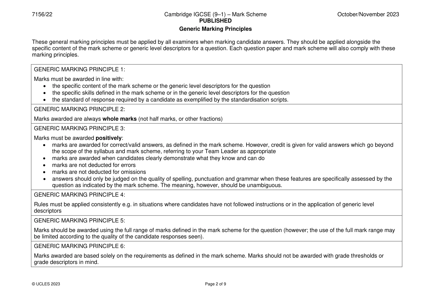 Mark scheme, page 2 of 9