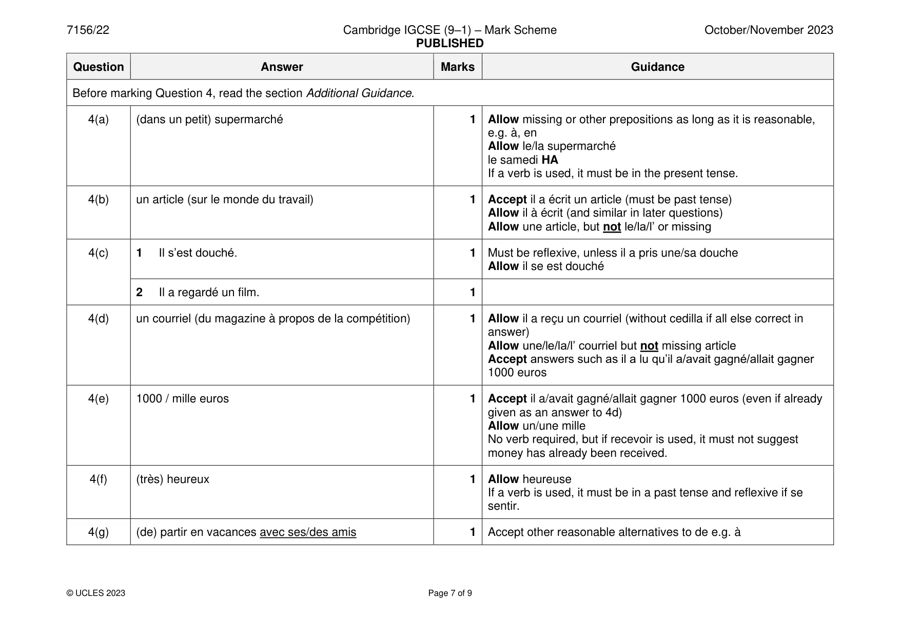 Mark scheme, page 7 of 9