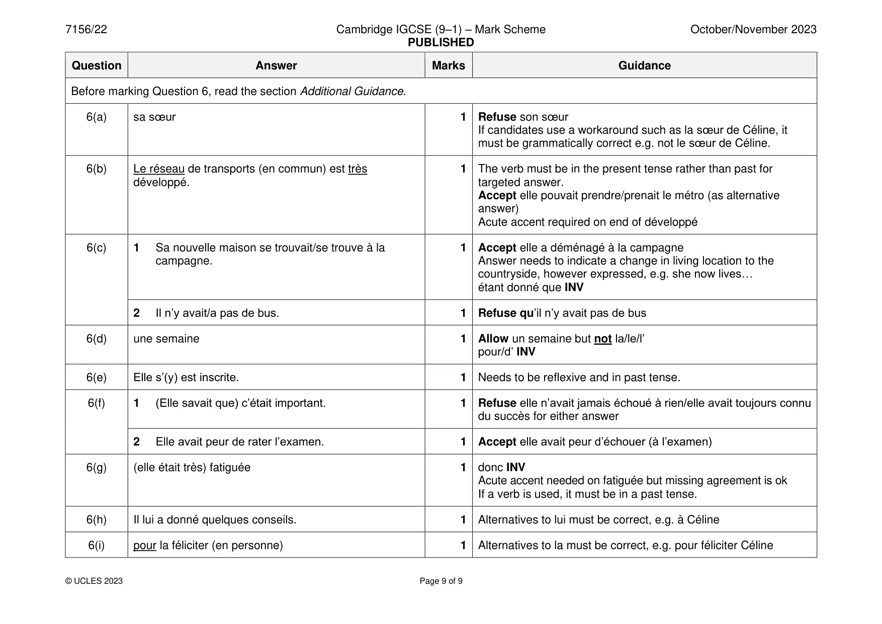 Mark scheme, page 9 of 9