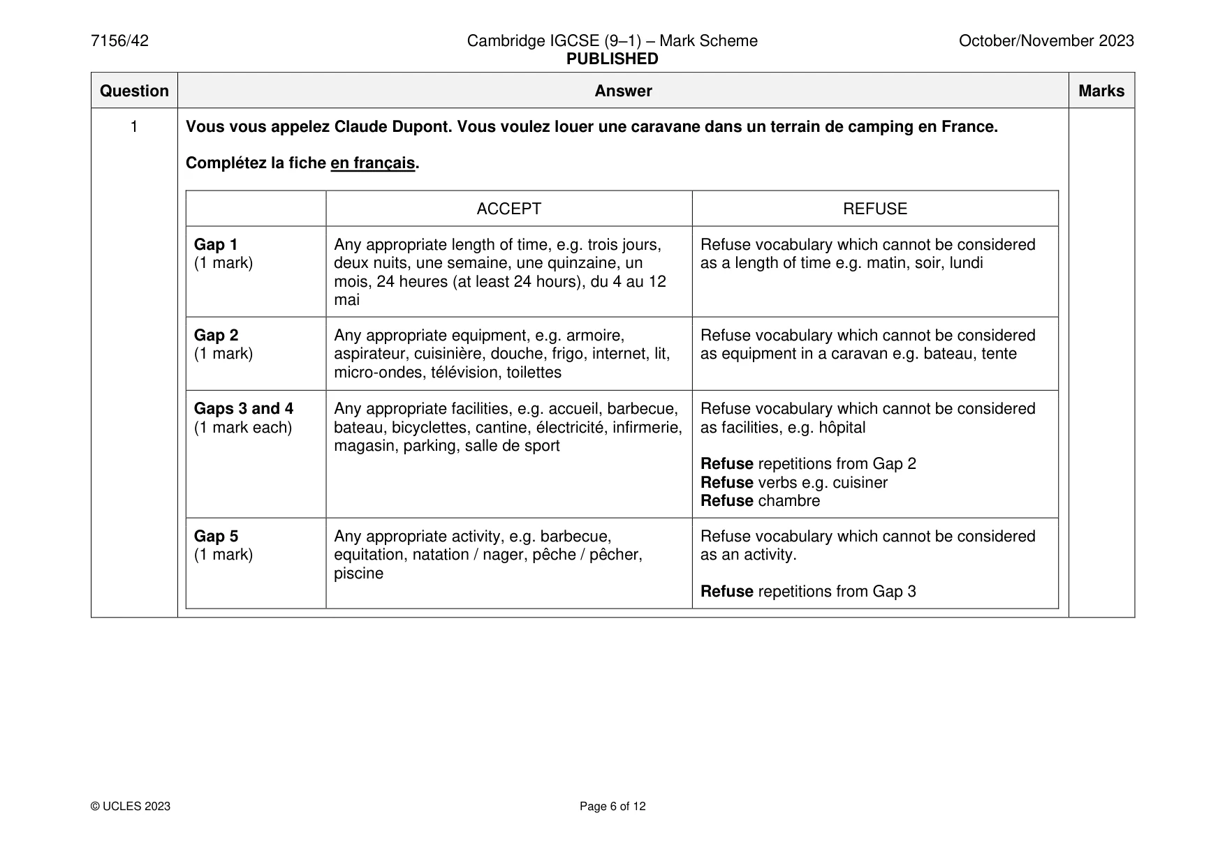 Mark scheme, page 6 of 12