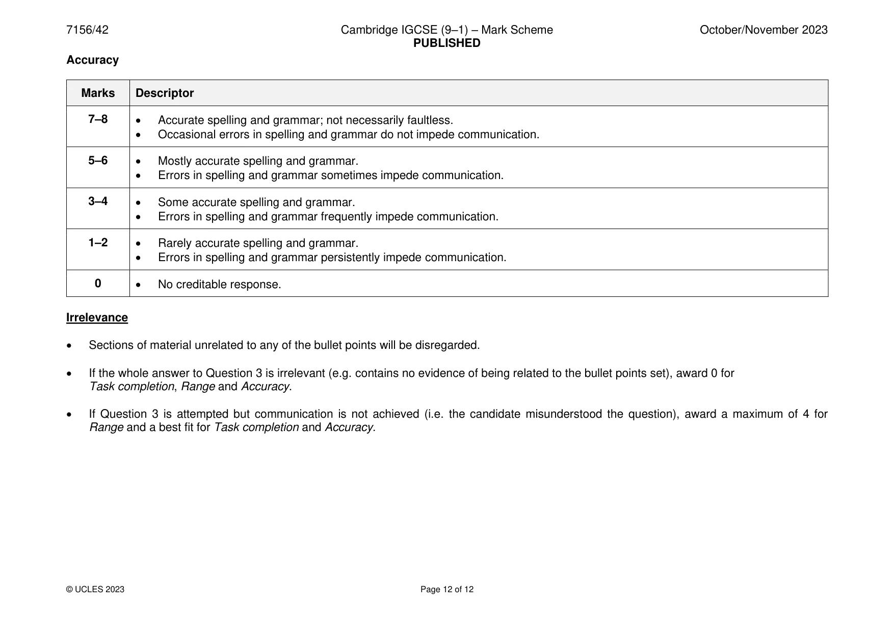 Mark scheme, page 12 of 12
