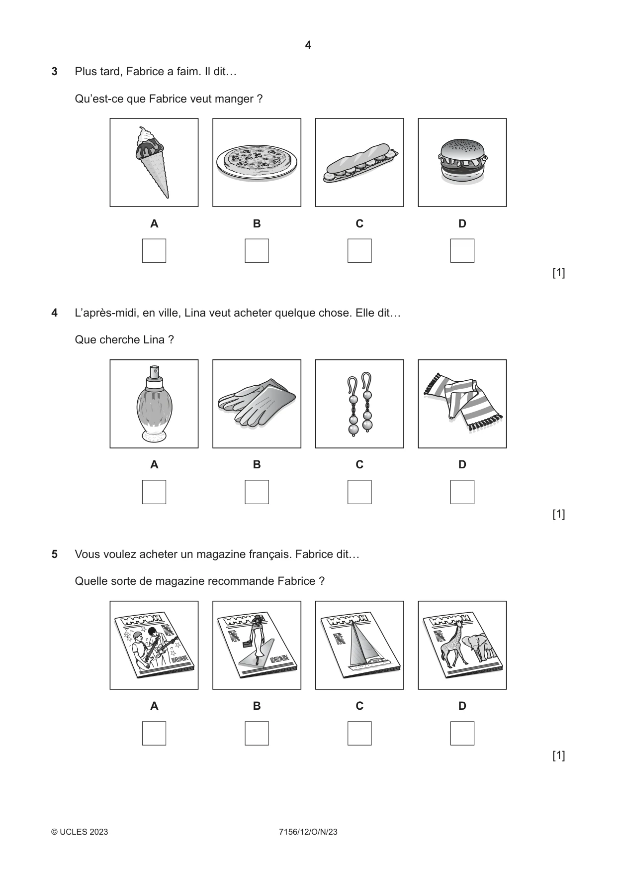 Cambridge IGCSE French (9-1) 7156 2023 Oct/Nov Paper 1 · Variant 2 question paper, page 4 of 16